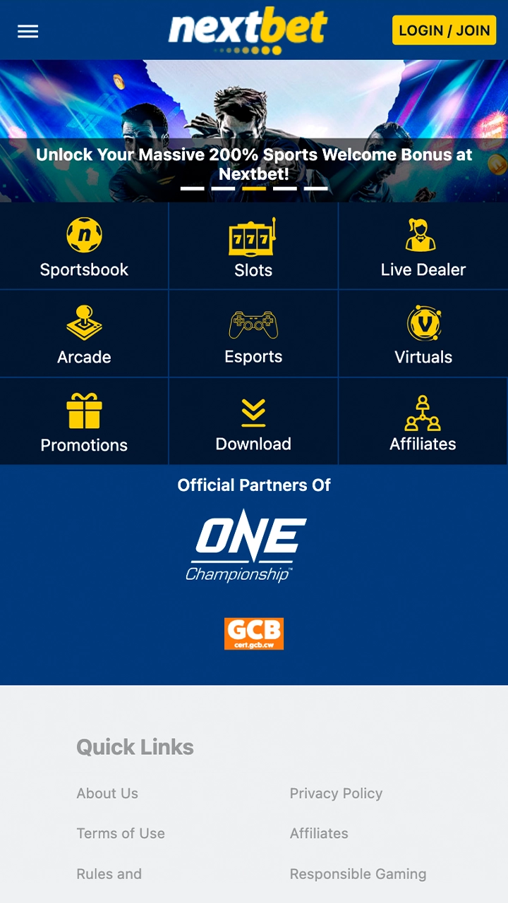 Visit the Nextbet homepage using your iOS device.