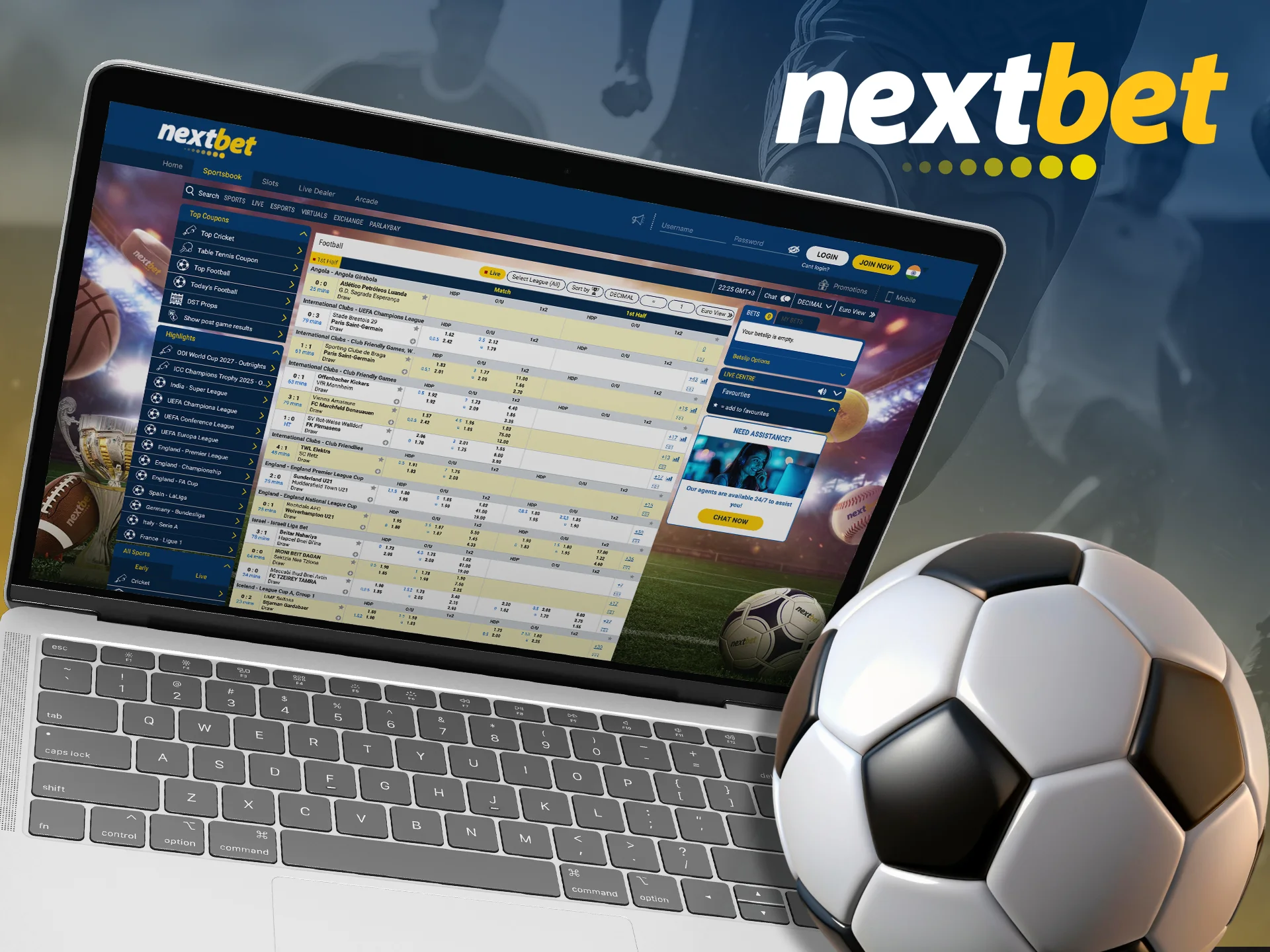 Choose soccer matches at Nextbet by betting on score or win.