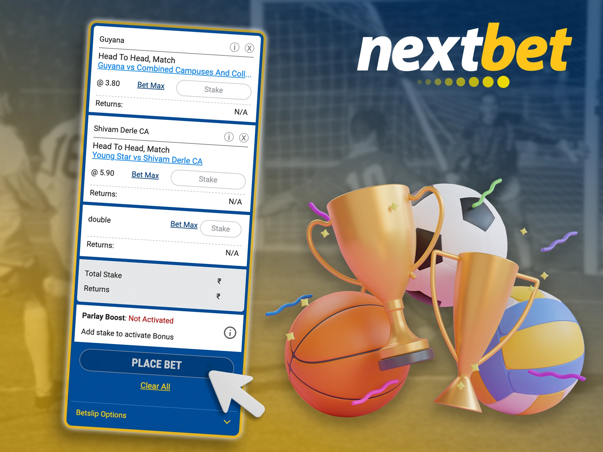 Choose the events that interest you and place your bet at Nextbet.