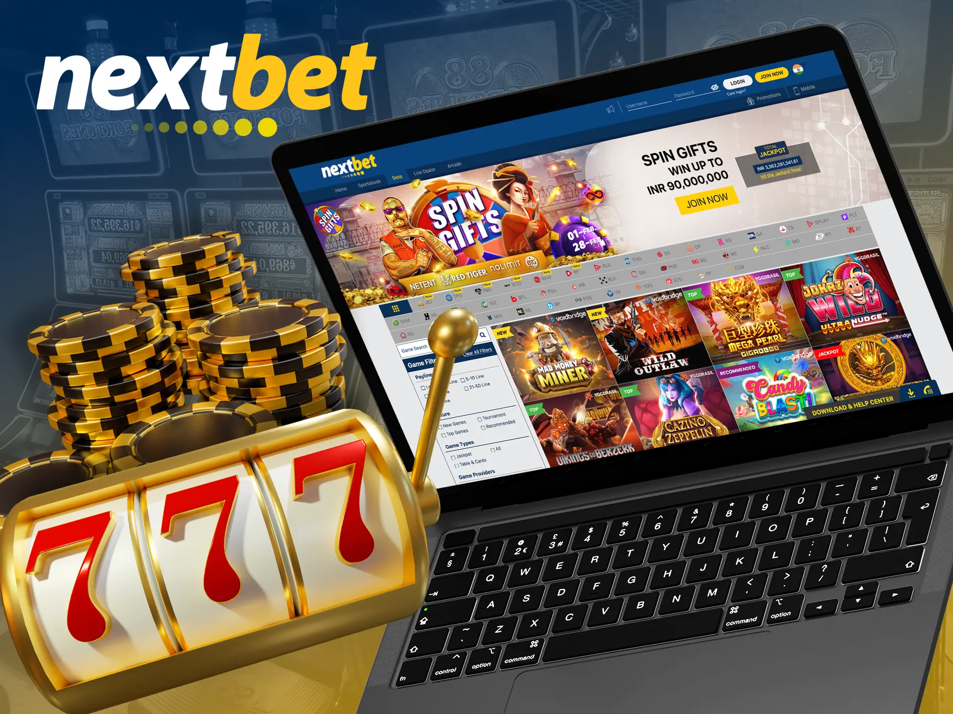 Collect a winning line or snap the jackpot in Nextbet slots section.