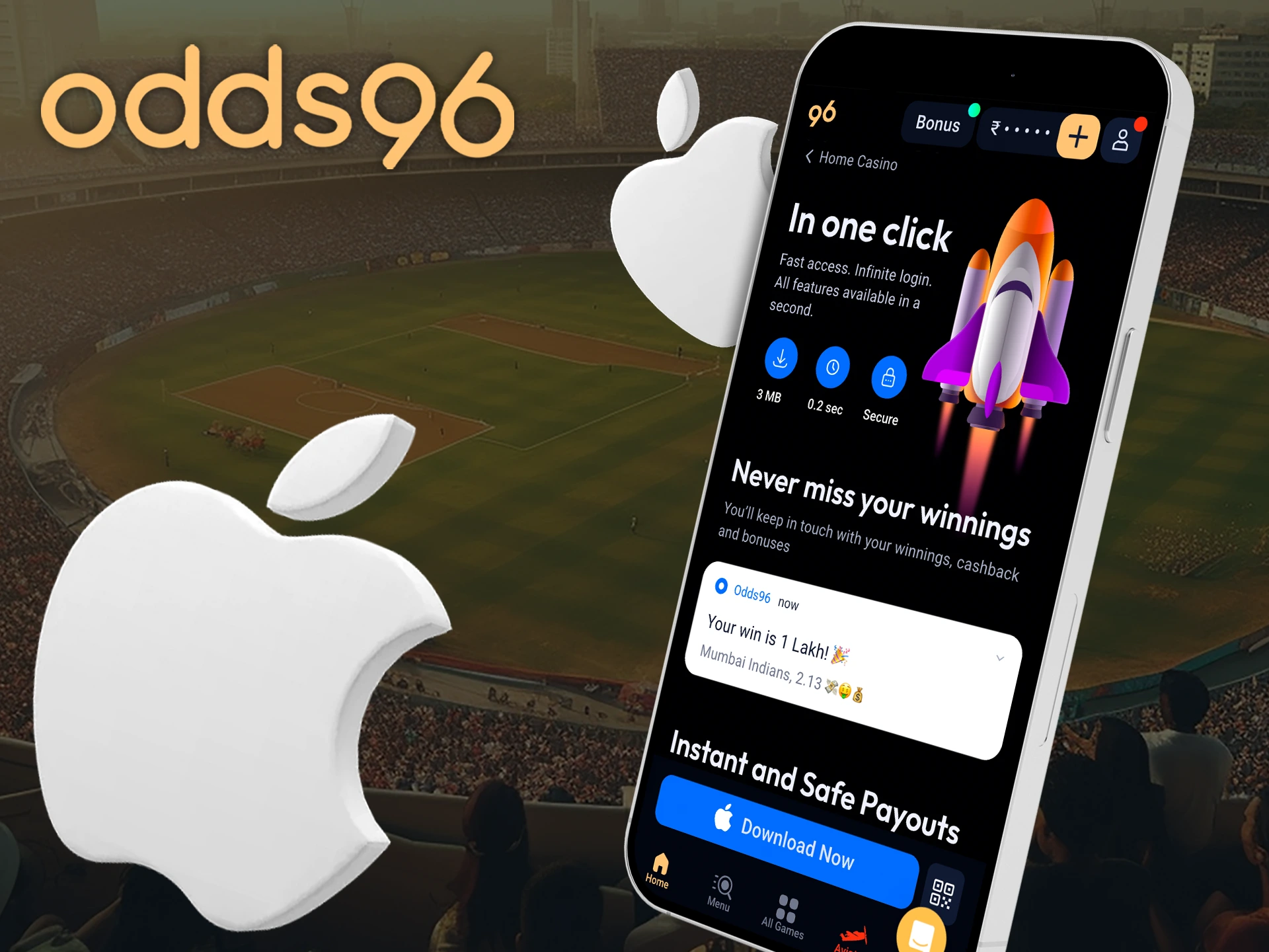 Start betting in the handy Odds96 iOS app.