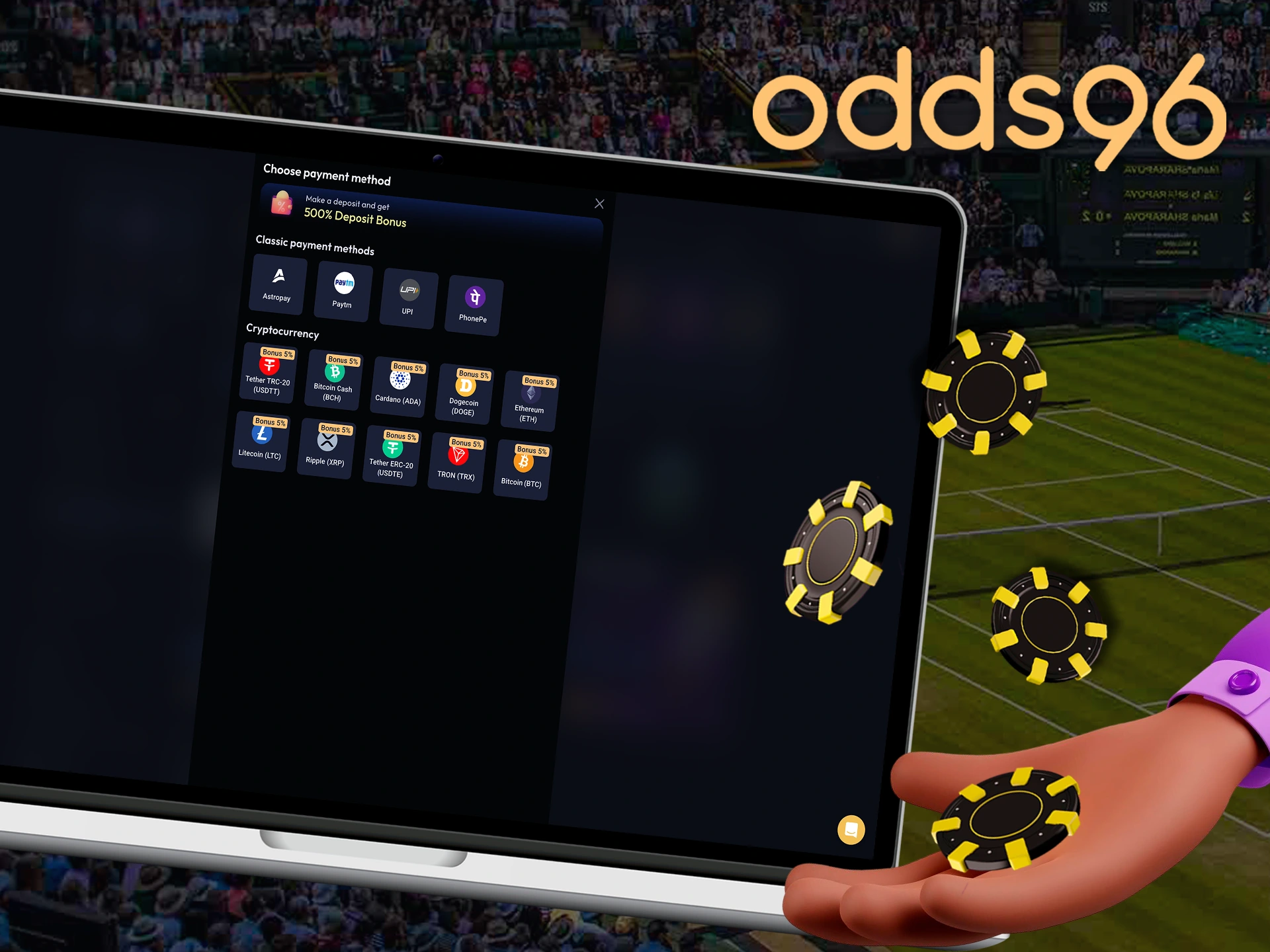 Fund your personal account at Odds96 to start playing.