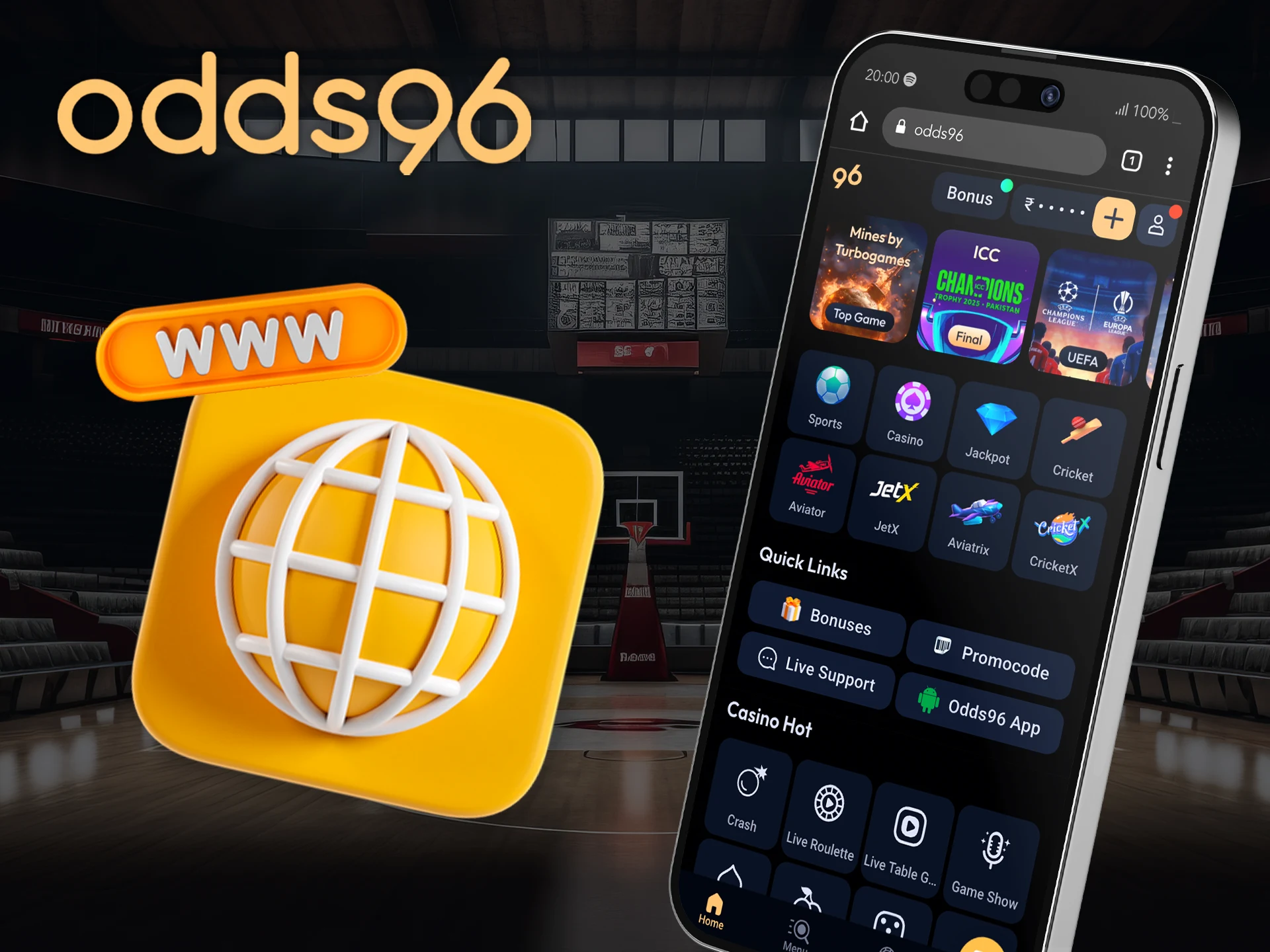 Play without an app on your smartphone at Odds96.