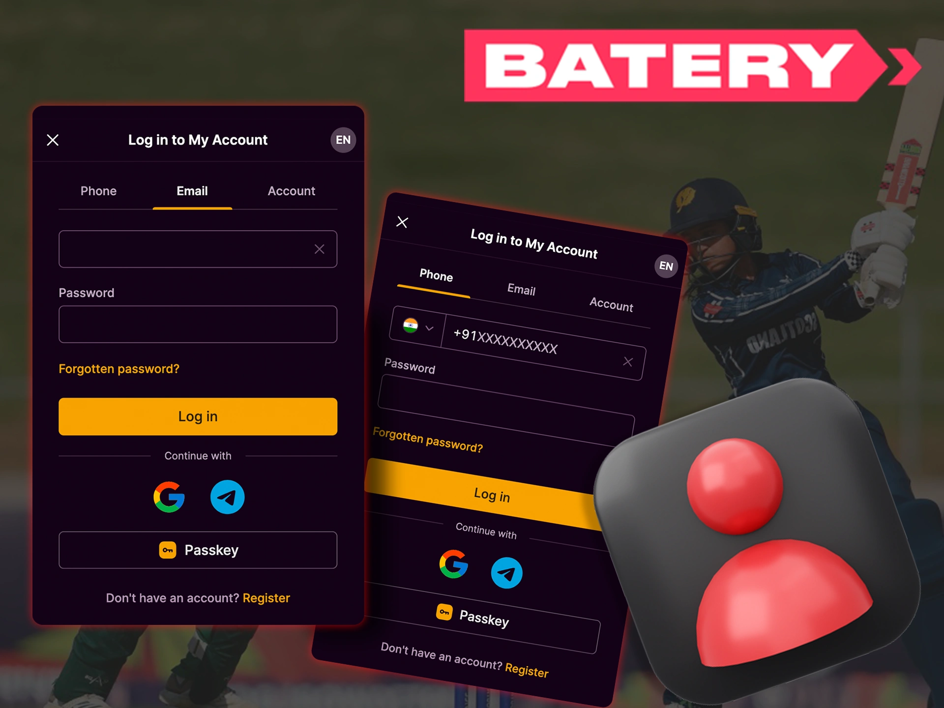 Log in to your new or old Batery account. Follow the instructions and start placing bets in Batery Bet.