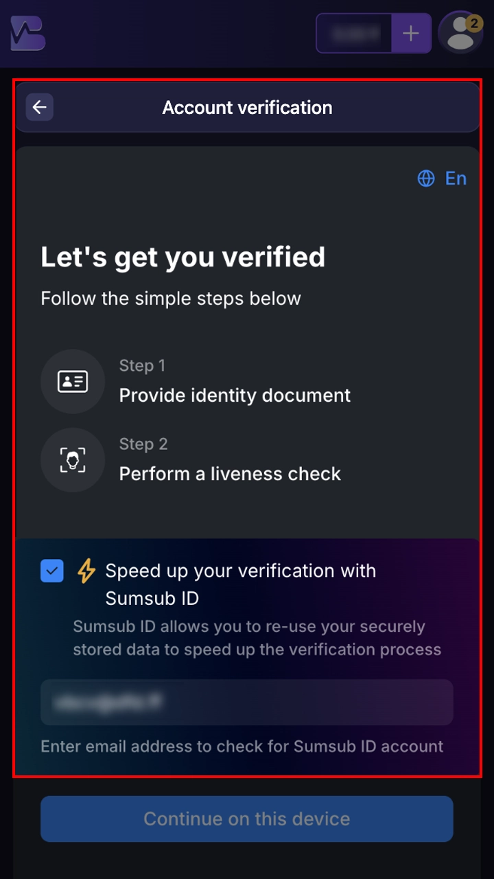 Complete the necessary steps to verify your BetVibe account.