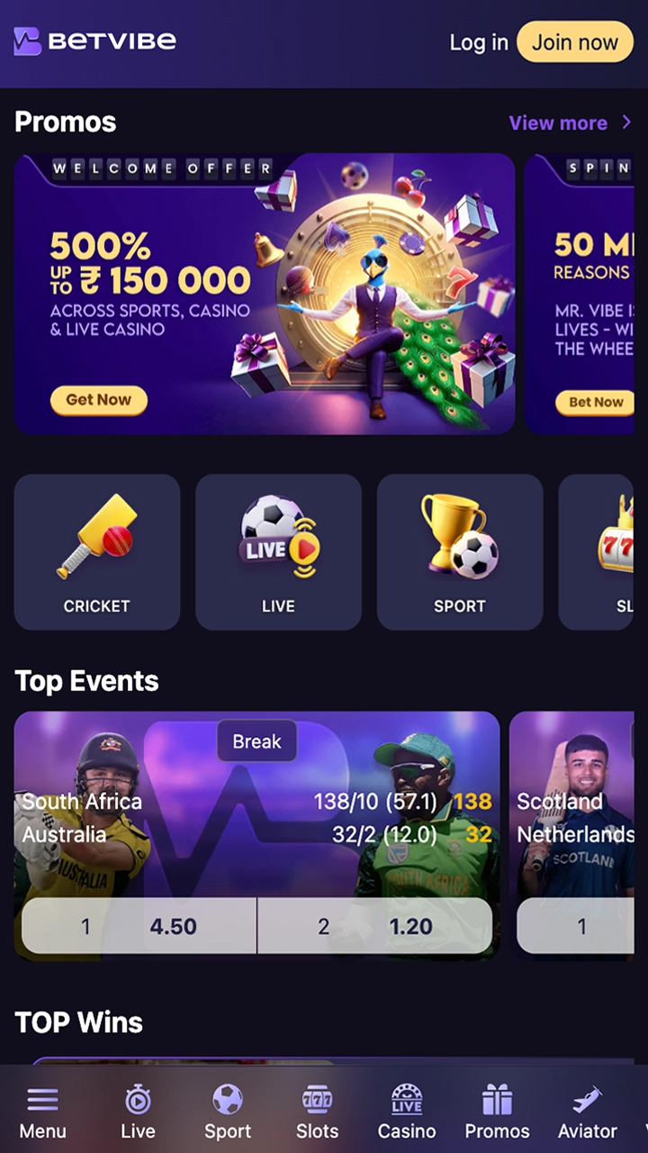 Visit the official BetVibe website on any of your devices.