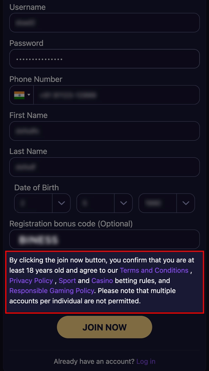 Read BetVibe's terms and conditions before registering.