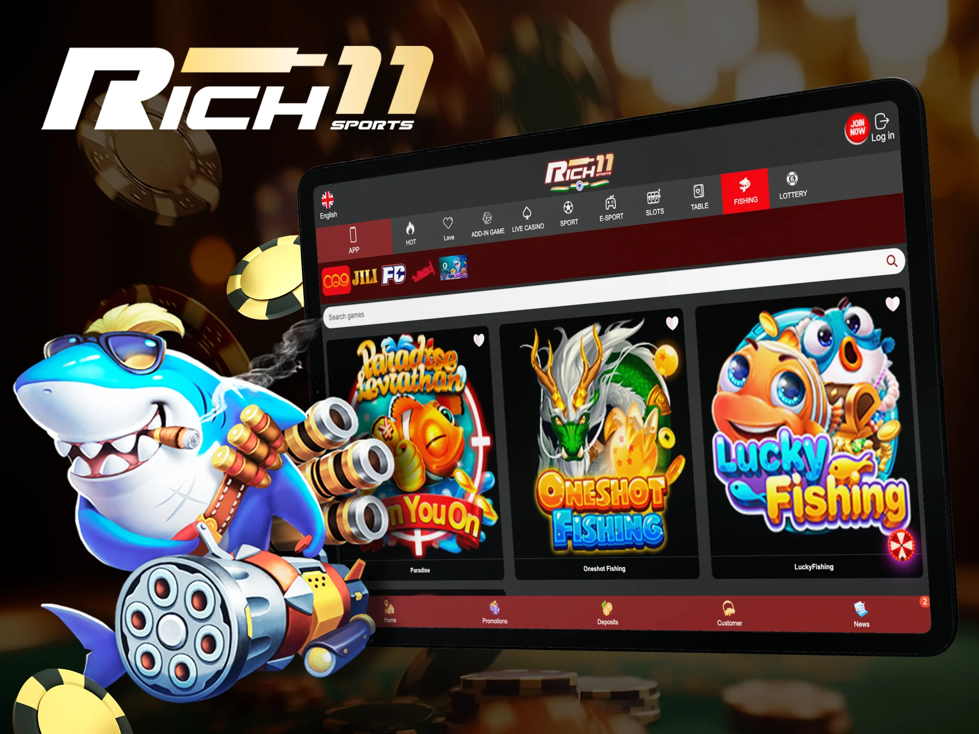 Big wins await you in the Fishing section at Rich11.
