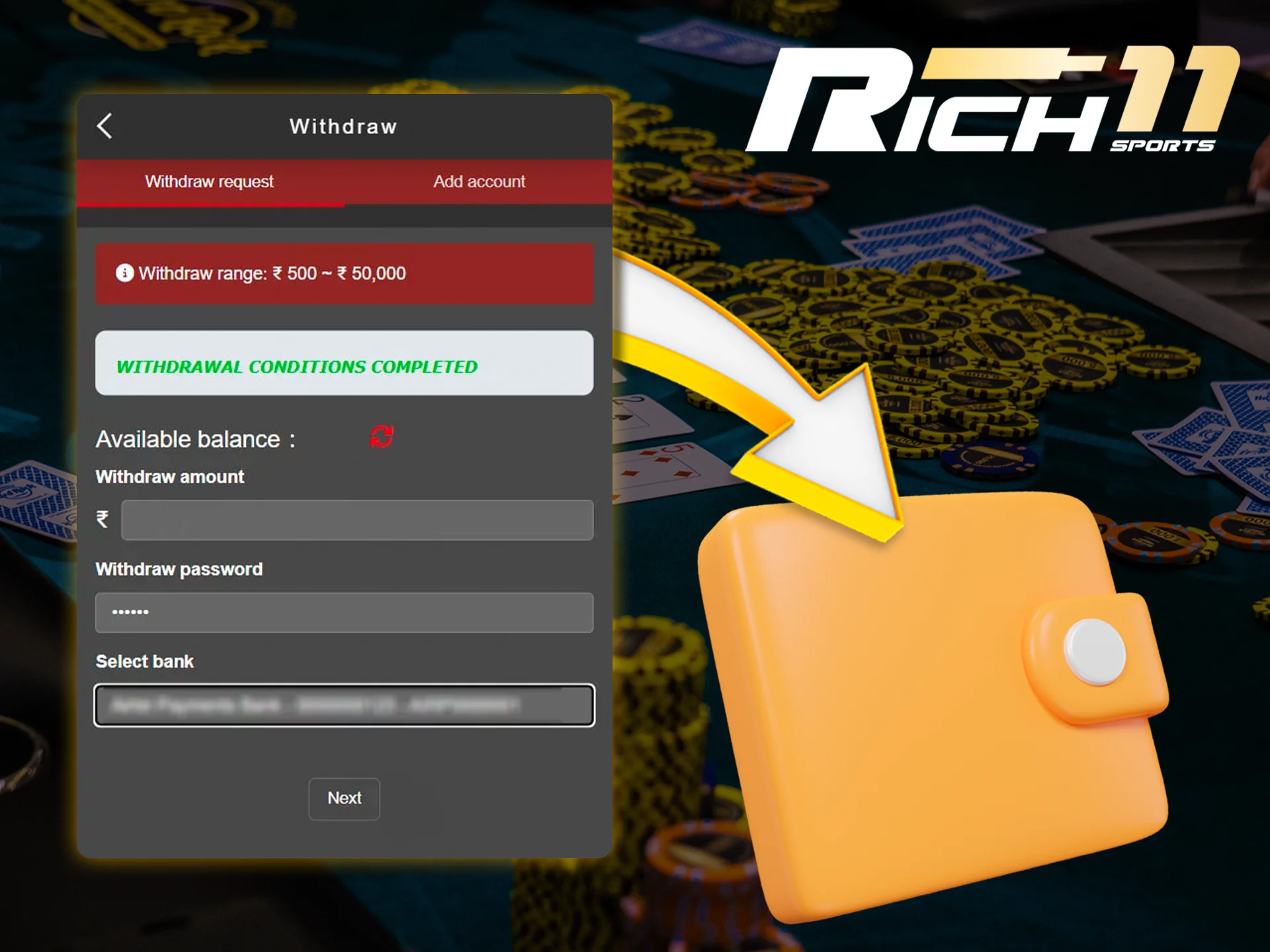Withdraw your winnings instantly at Rich11.