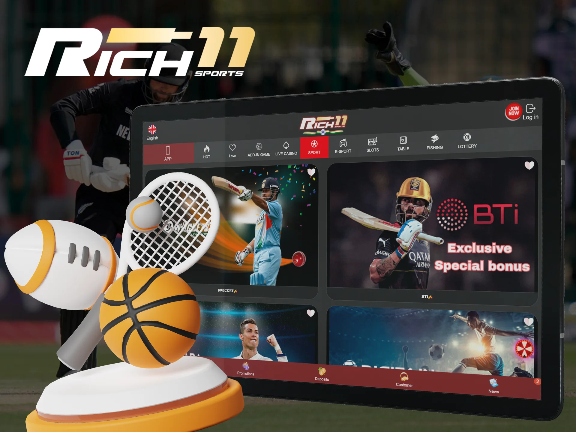 Choose the right sport from the many at Rich11.