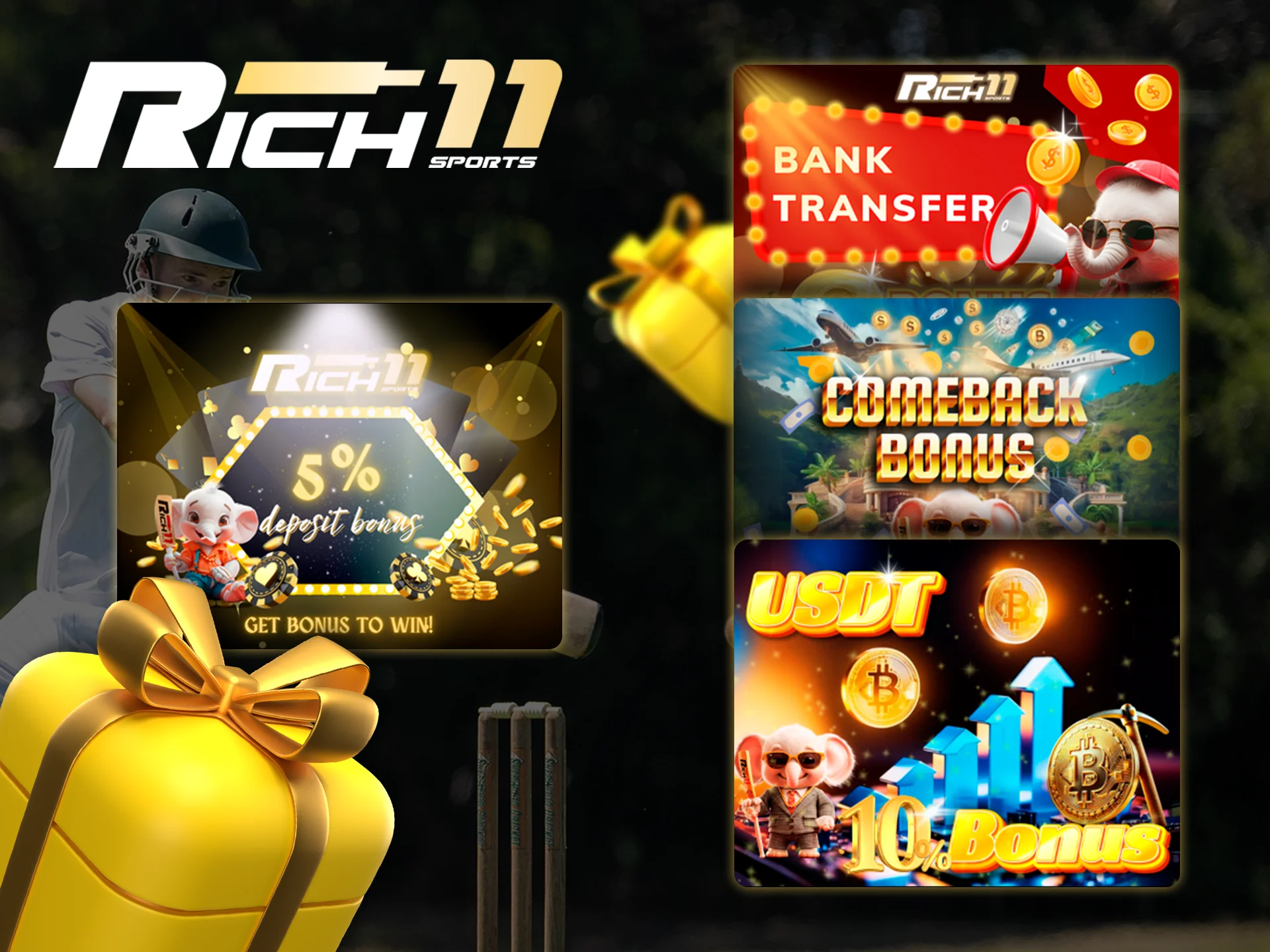 Get exclusive bonuses from Rich11 for your bets.