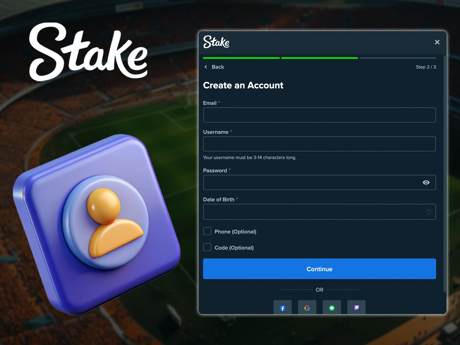Log into your Stake account with ease and start betting.