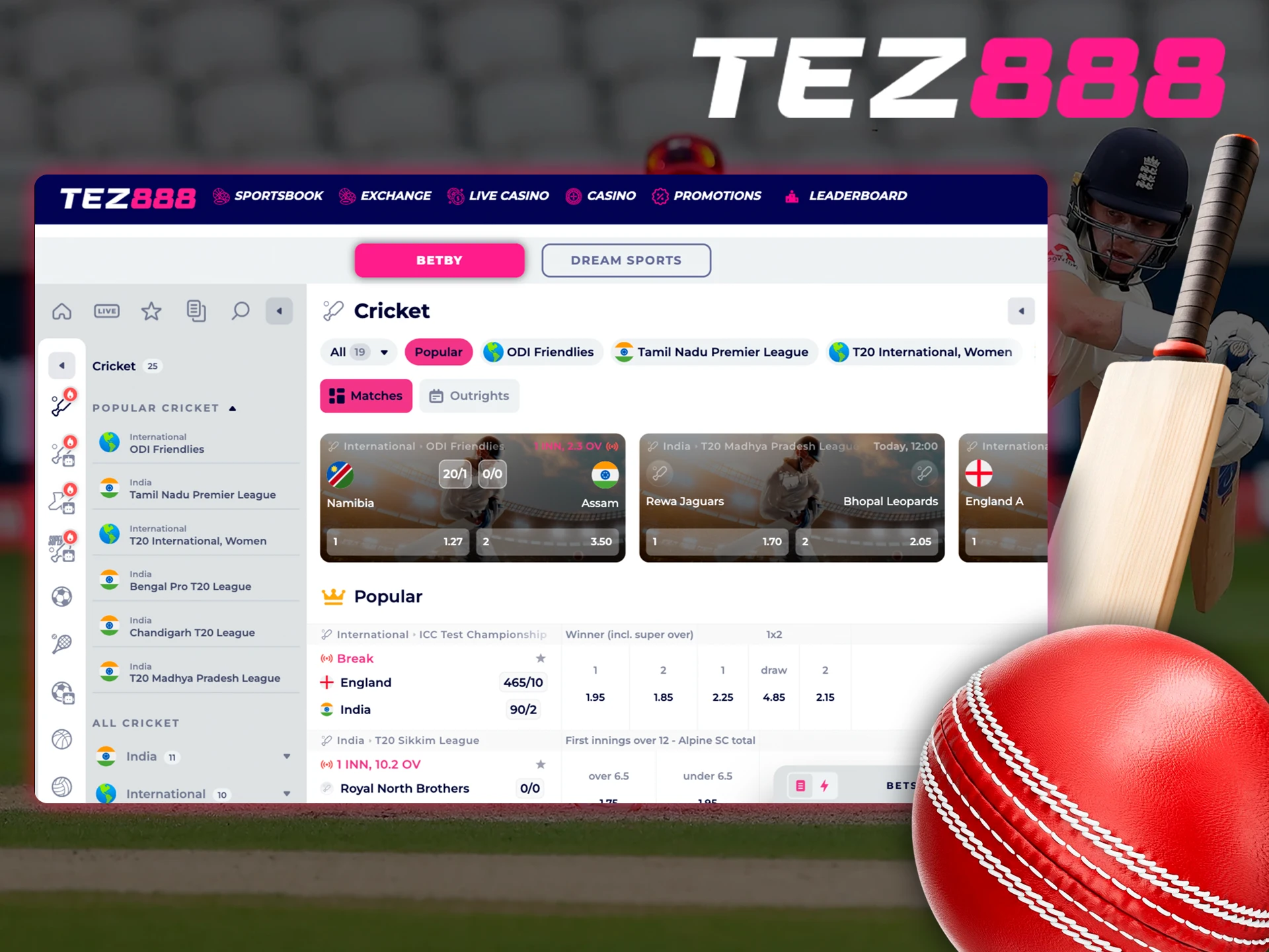 Bet on cricket at Tez88 casino.