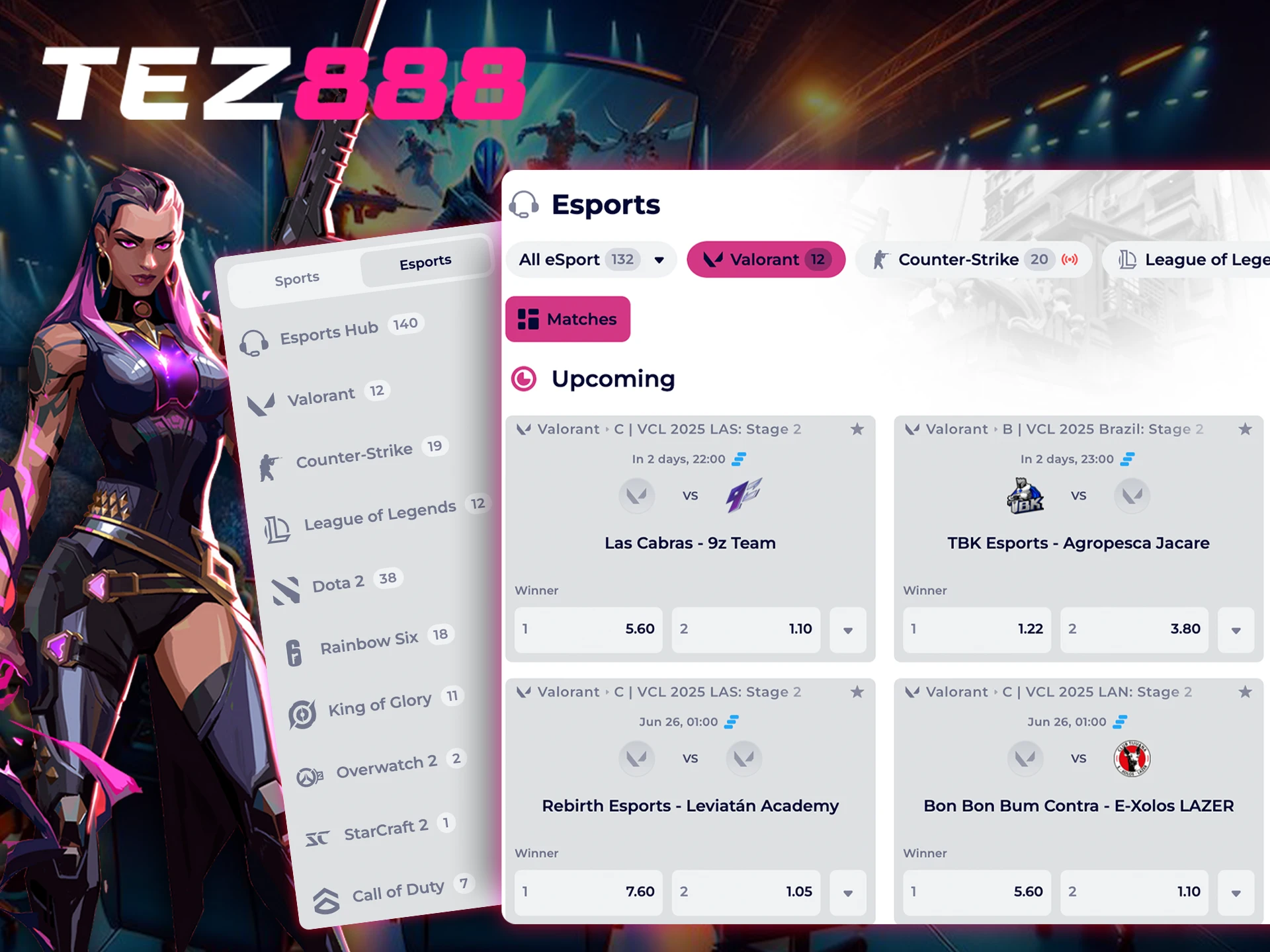 Bet on your favorite teams and games at Esport with Tez888.