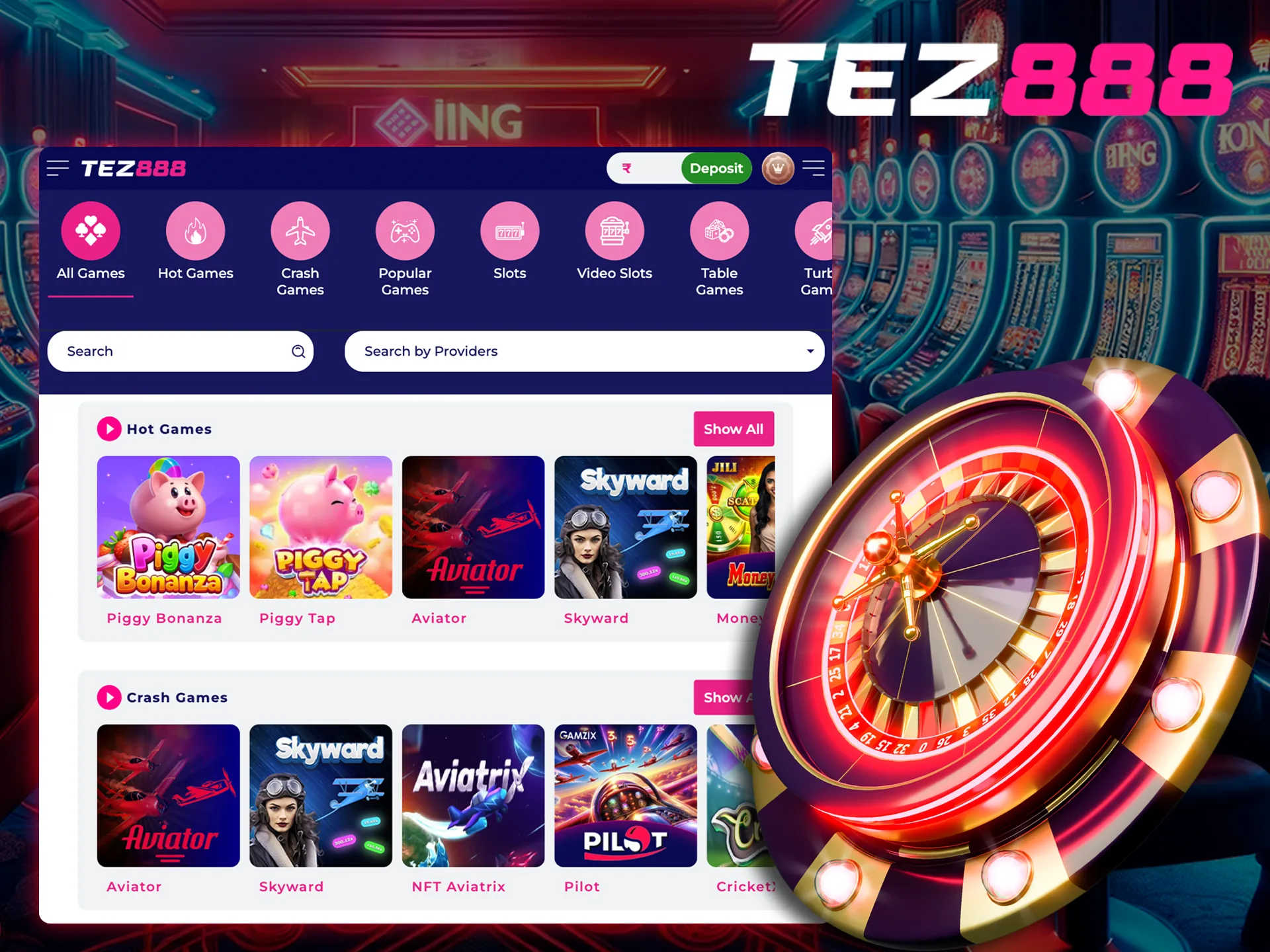 Find your favorite casino games at Tez888.