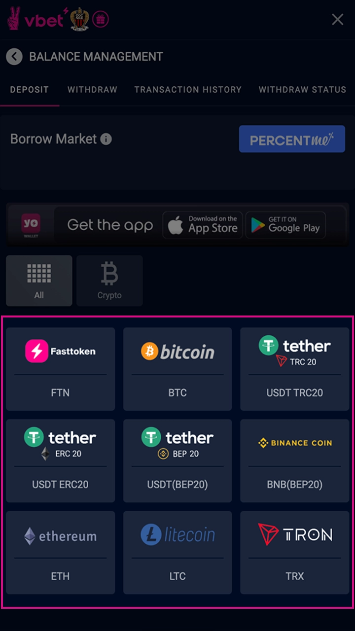 Choose a suitable deposit method with VBet.