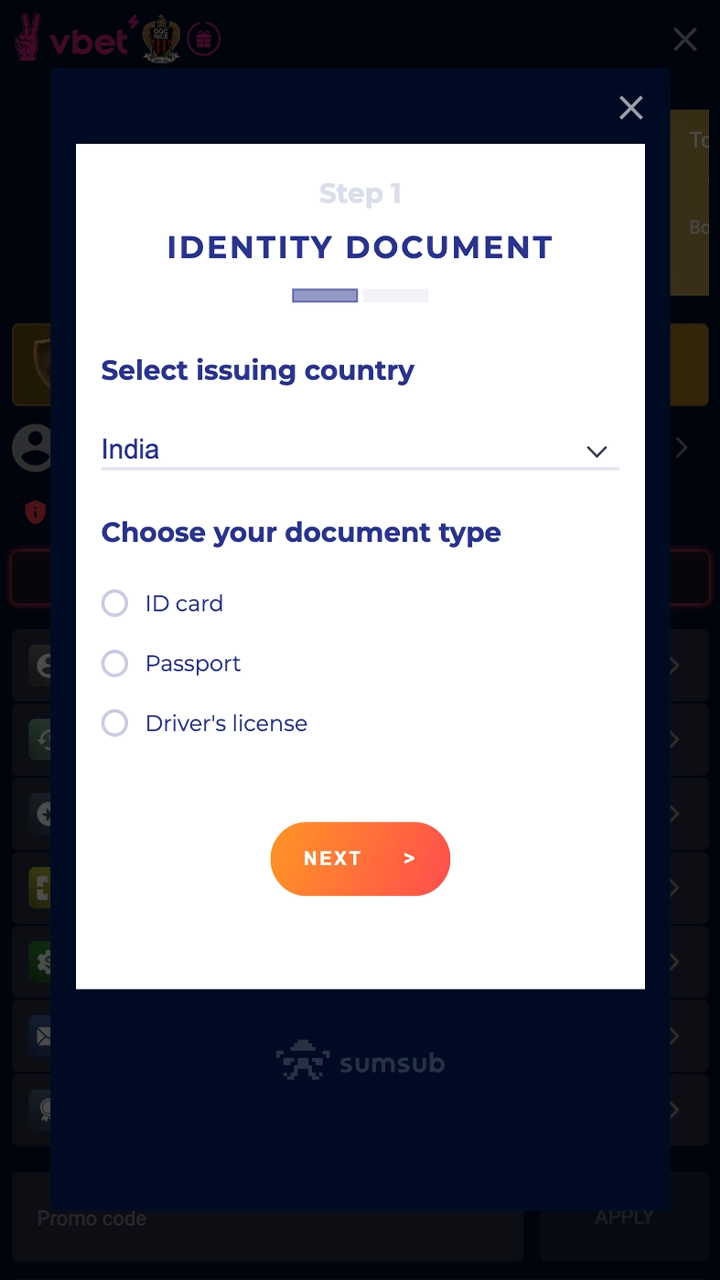 Upload the necessary documents for verification in VBet.