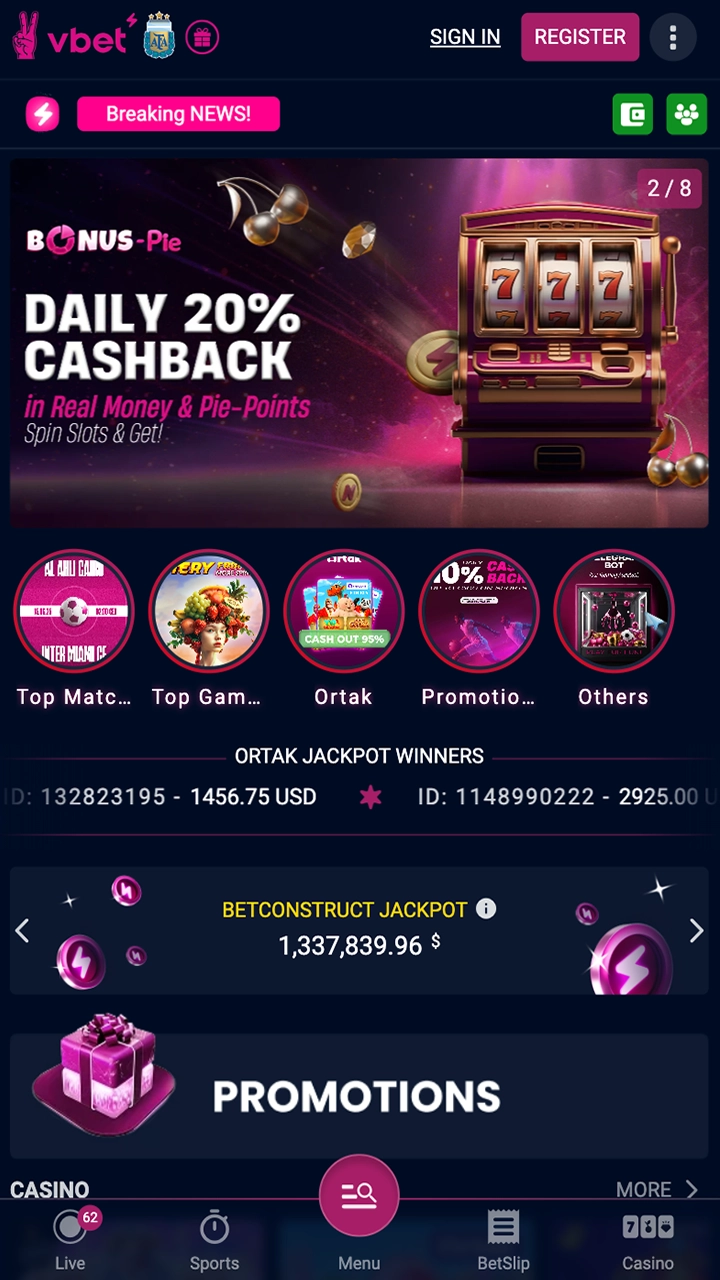Open the VBet website on any device available to you.