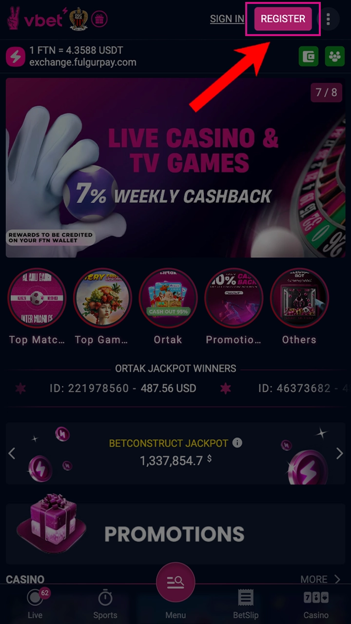 Proceed to register your VBet account to start betting.