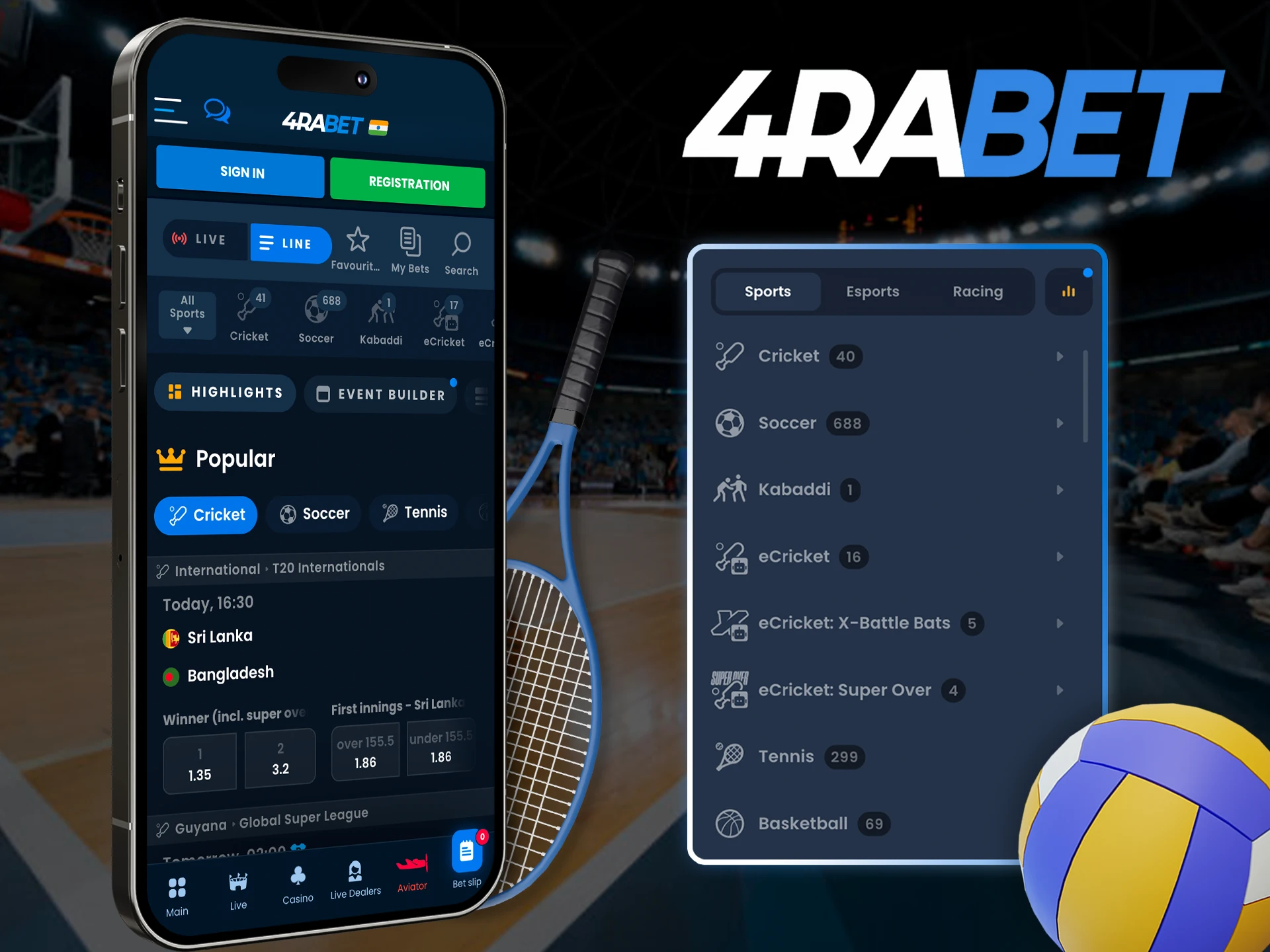 Predict match outcomes in the 4Rabet app.