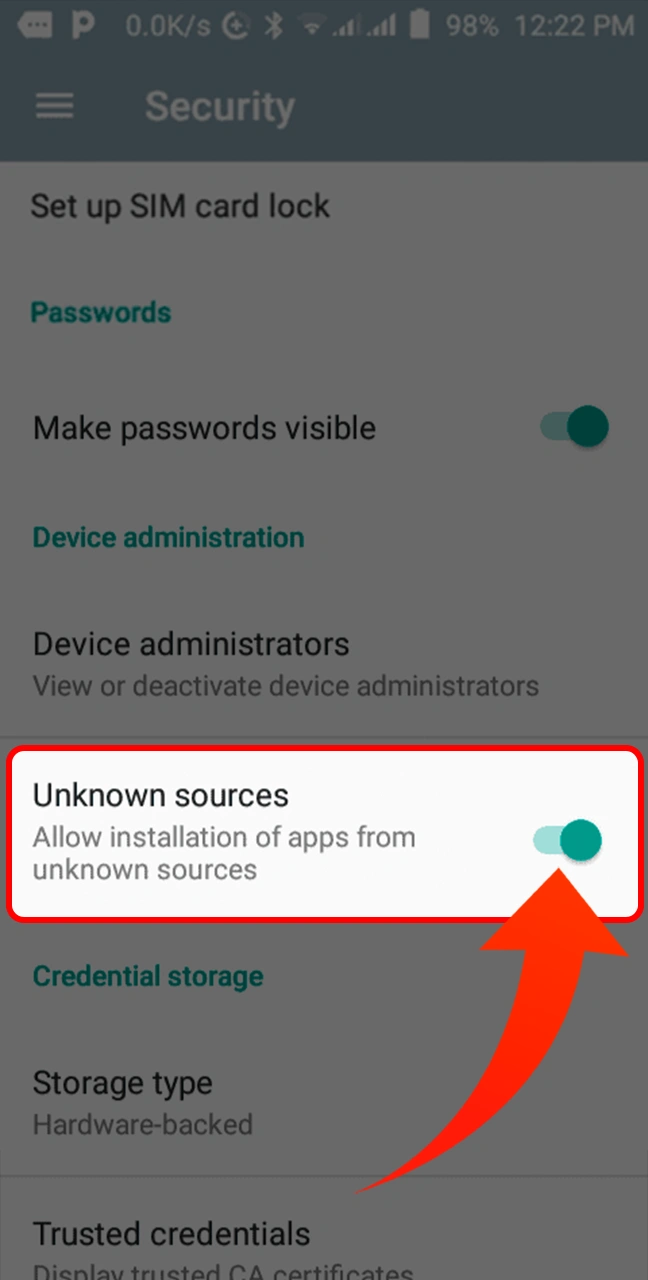 Allow your smartphone to install applications from unknown sources.