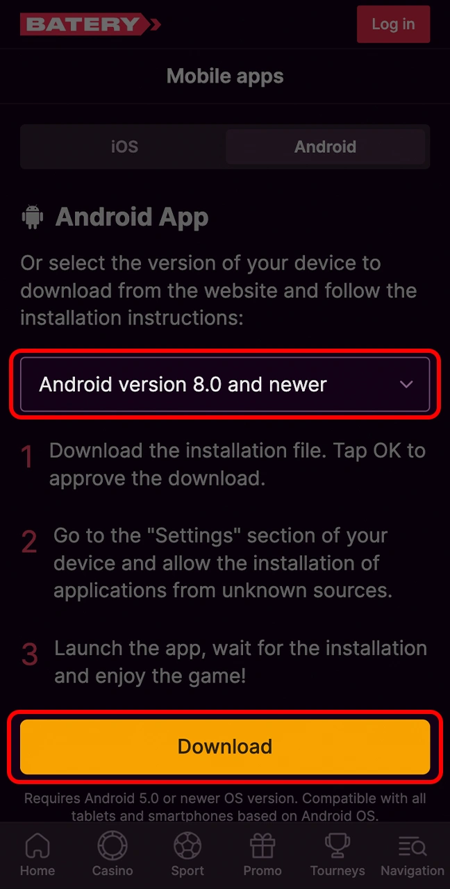 Select the appropriate version of the app and start downloading.