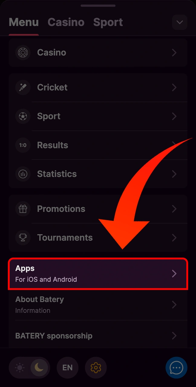 Go to the website menu and select the application section.