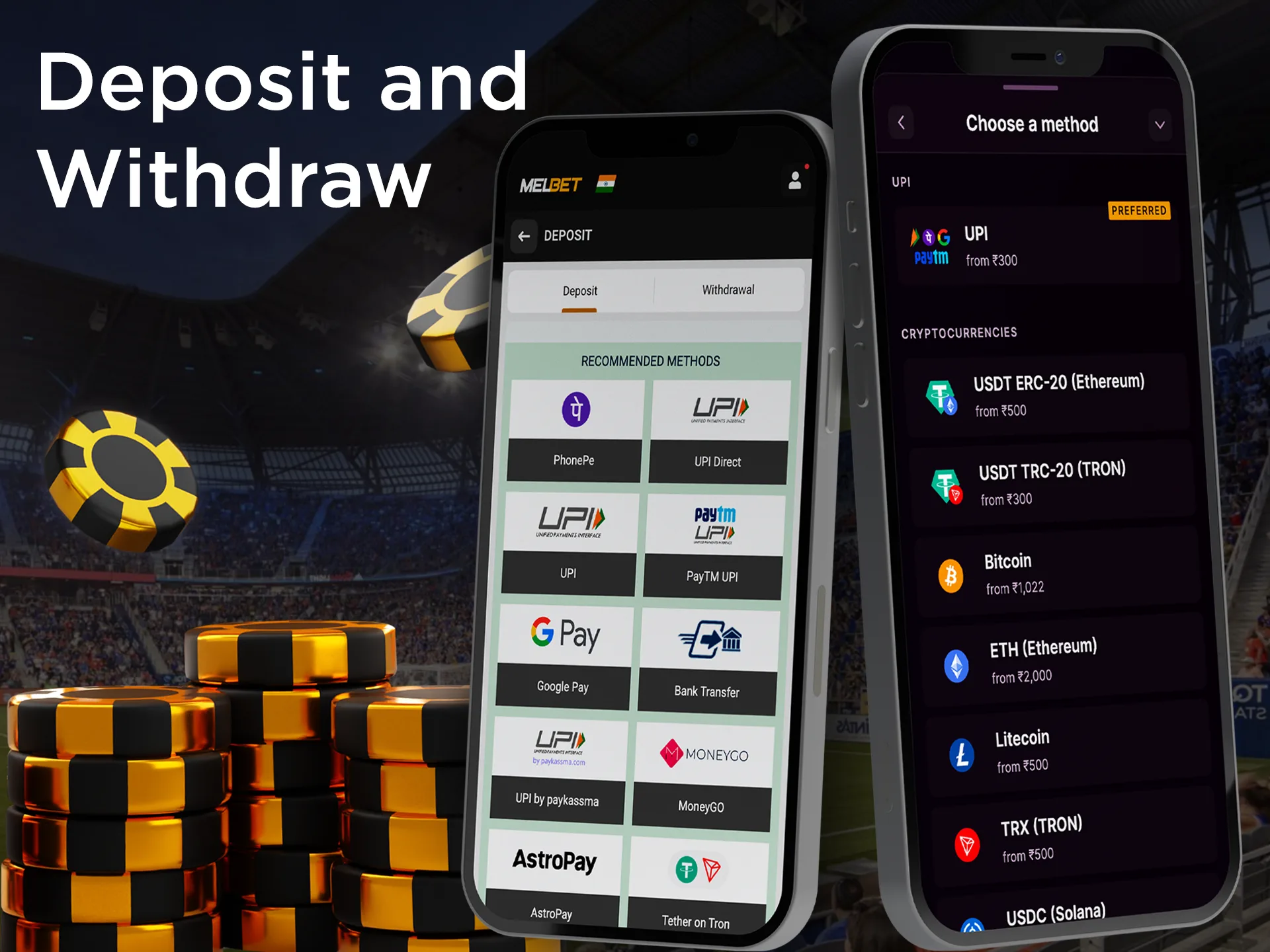 Use instant and secure payment methods on betting apps.
