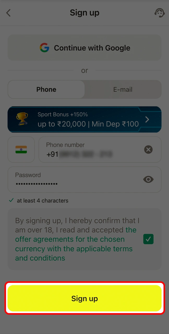 Go to the app and create an account to start betting on sports.