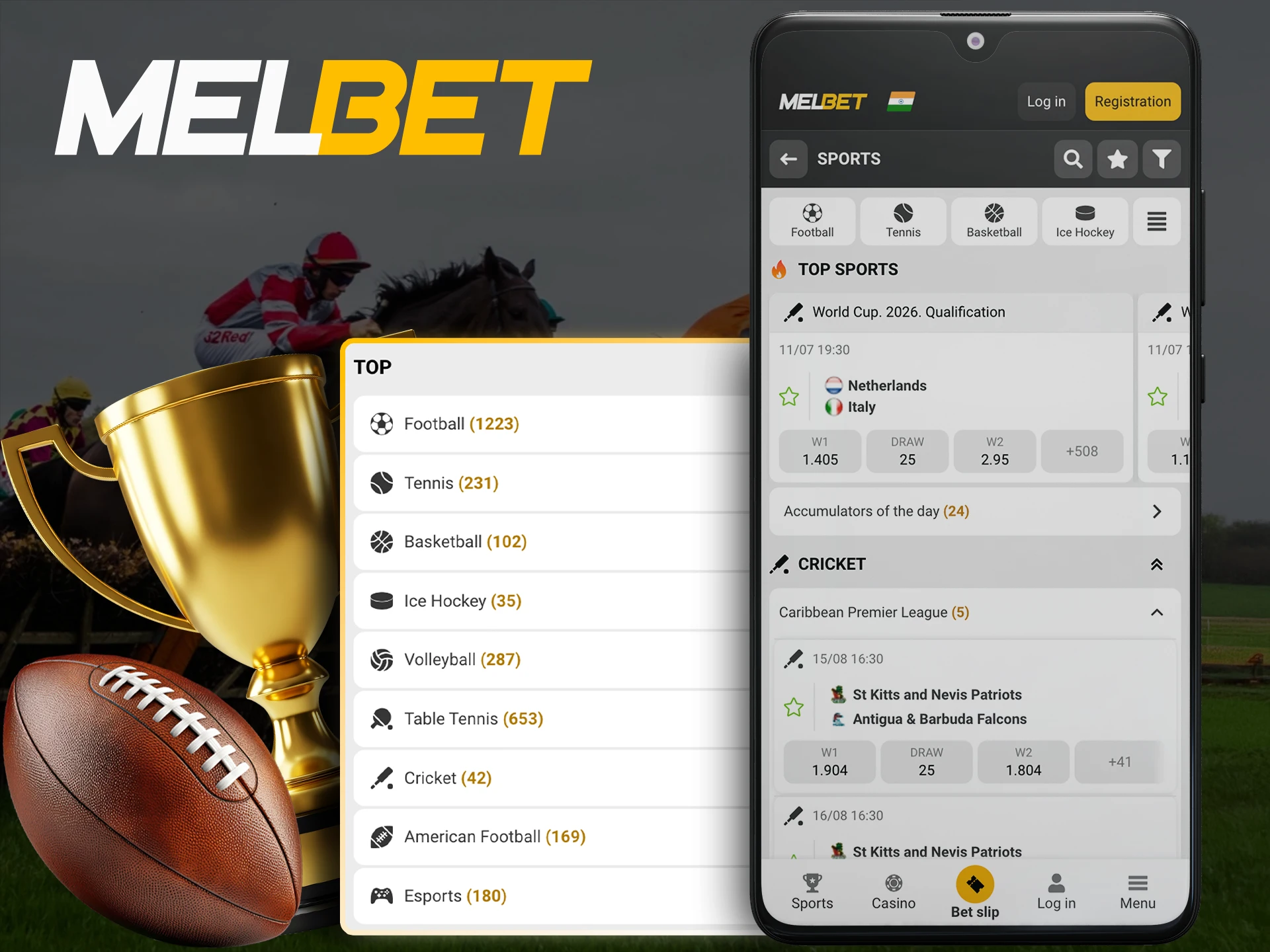 Try the handy sports betting app from Melbet.
