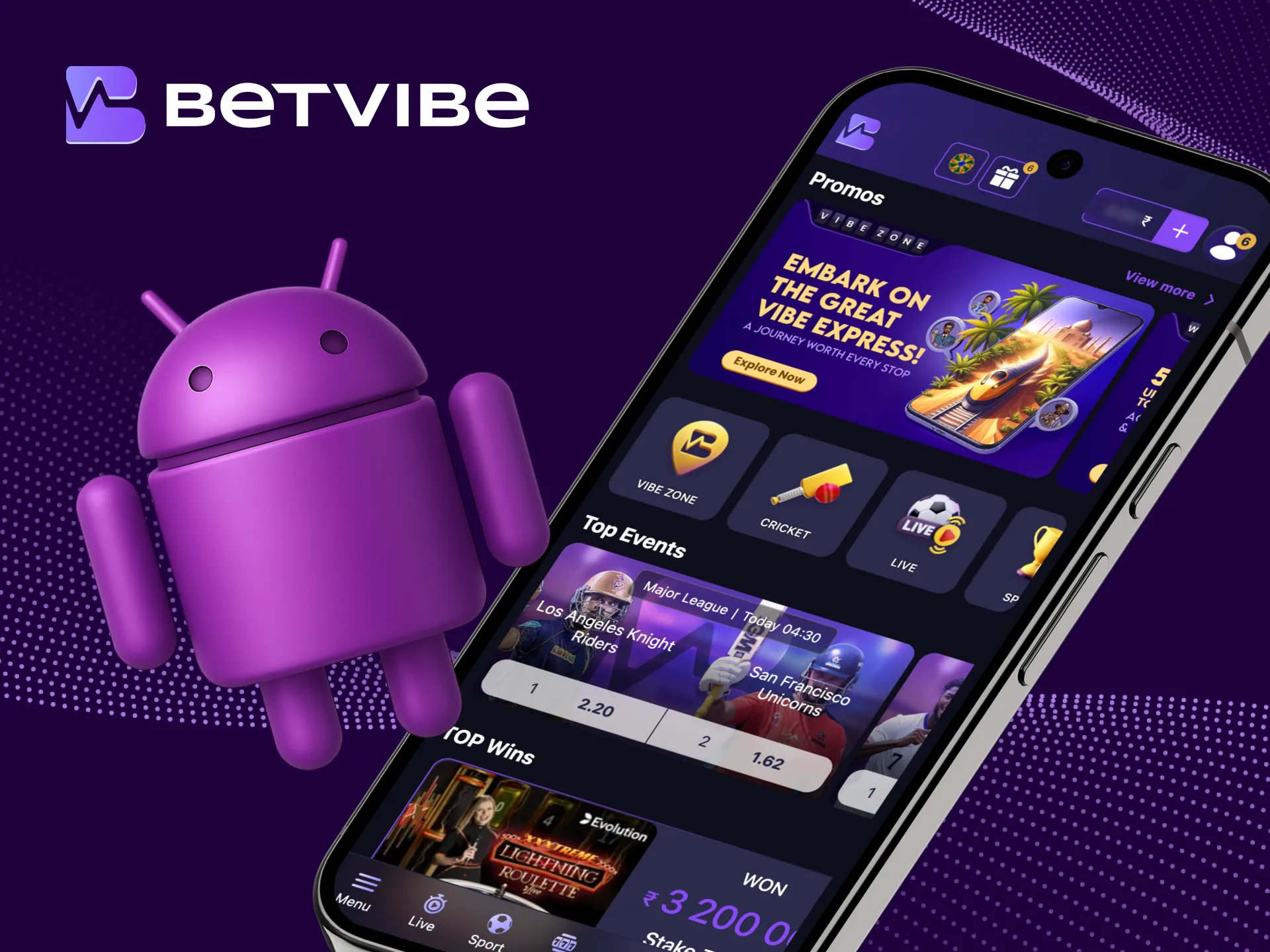 Bet anywhere with the BetVibe mobile app.