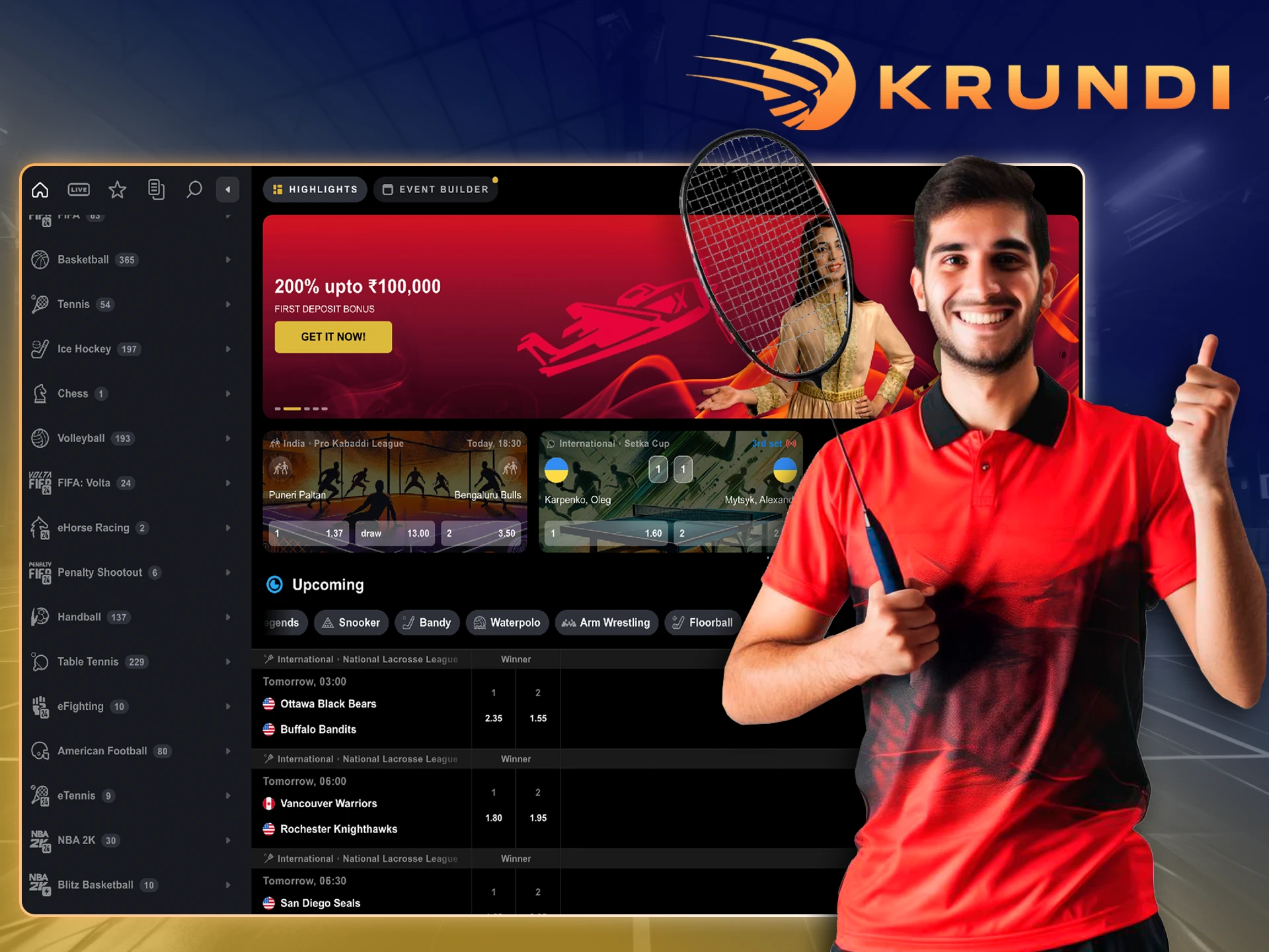 Guess whose advantage will be in a badminton match and winning at Krundi.
