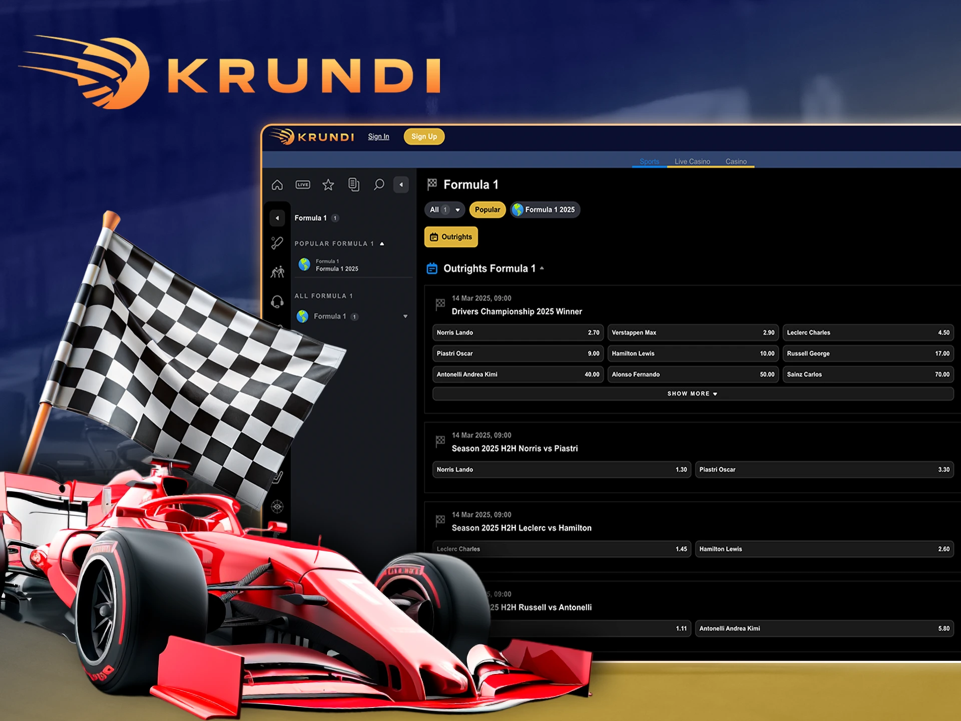 Choose your Formula 1 racing champion with Krundi.