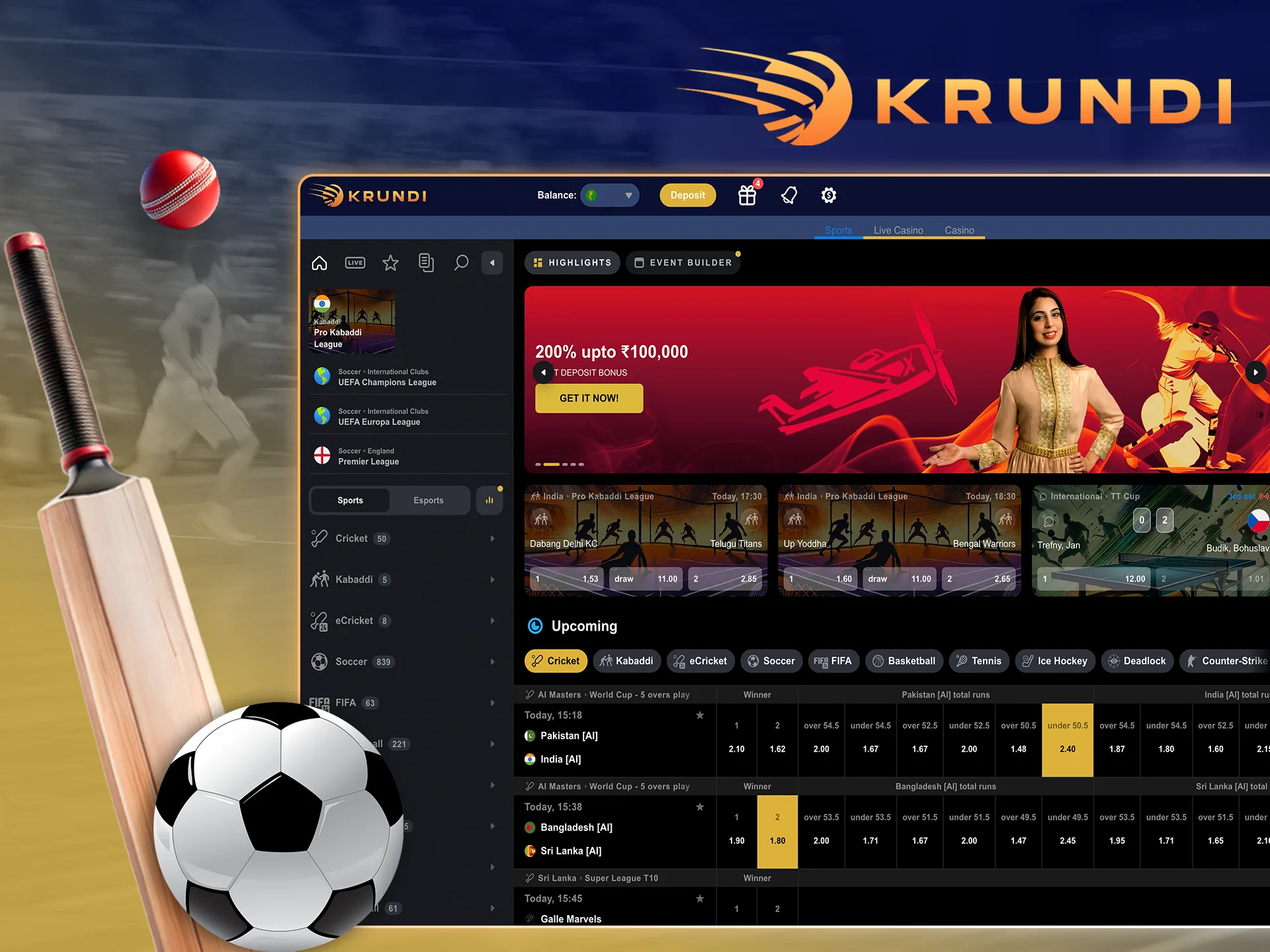 Predict the outcomes of sporting events and win at Krundi.