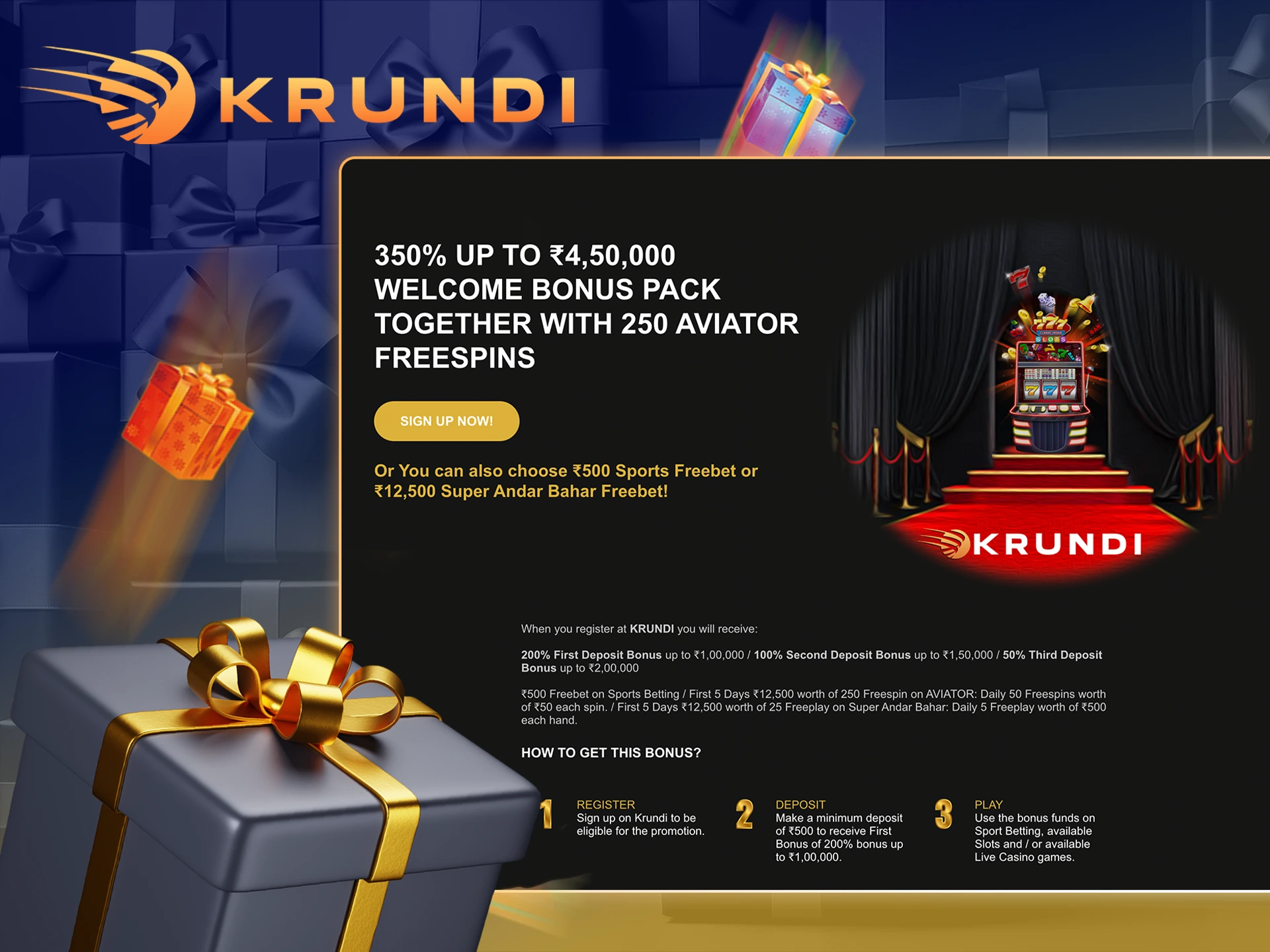 A welcome bonus is already waiting for you at Krundi.