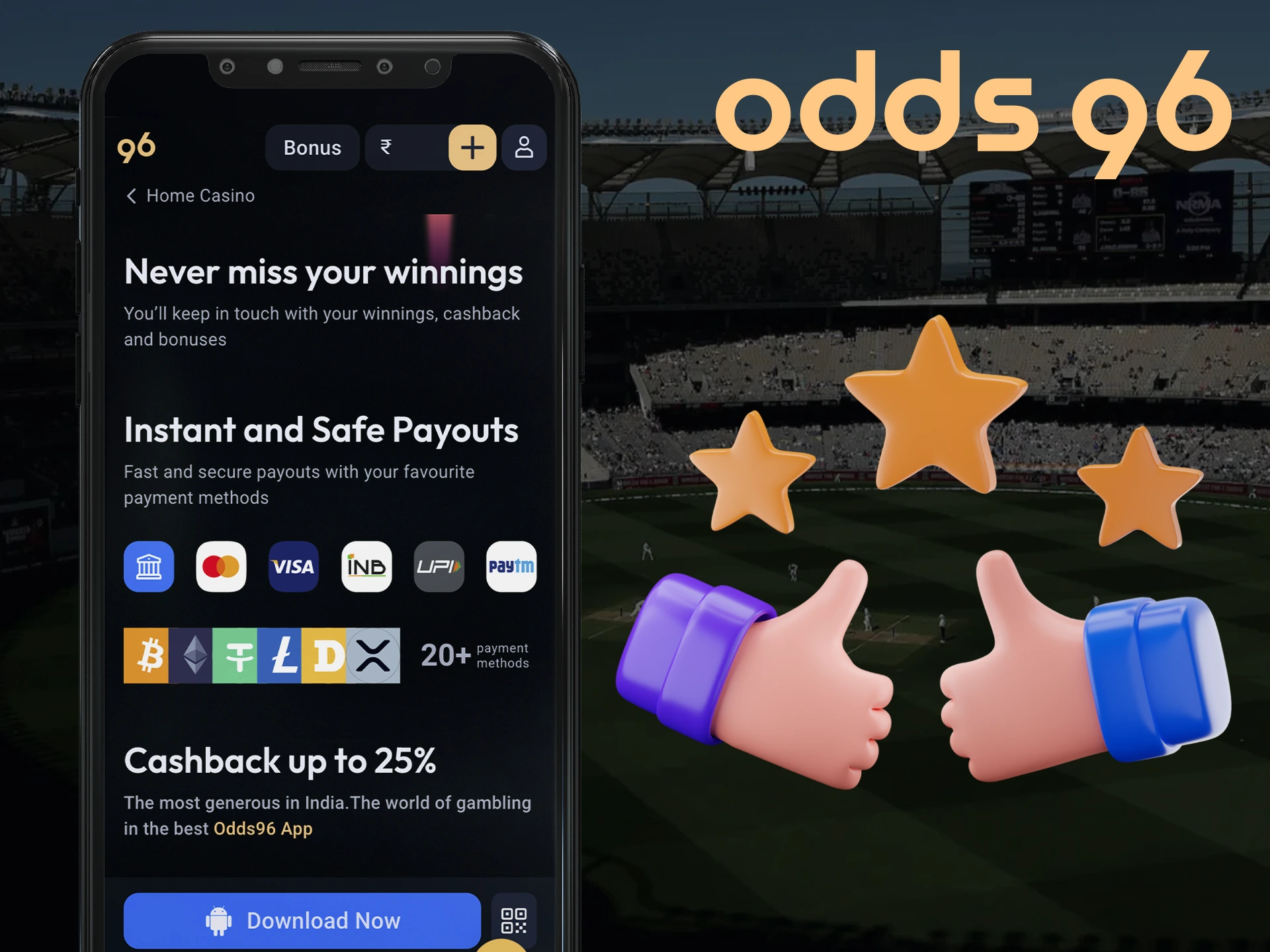 Take full advantage of the game on the Odds96 app.