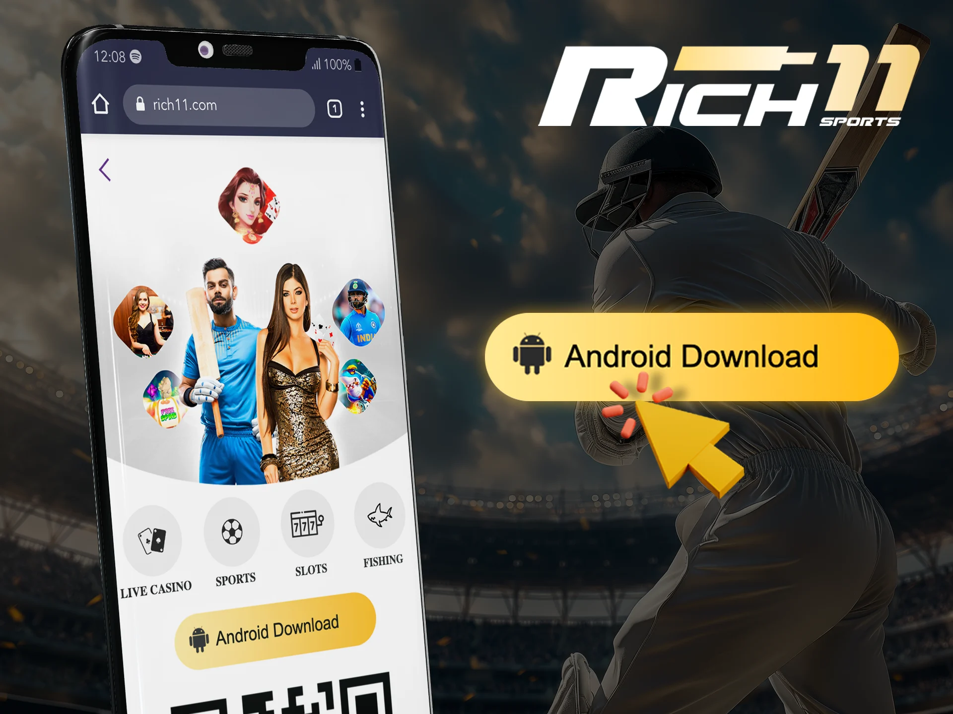 Start the installation by clicking on the Android button on the Rich11 website.