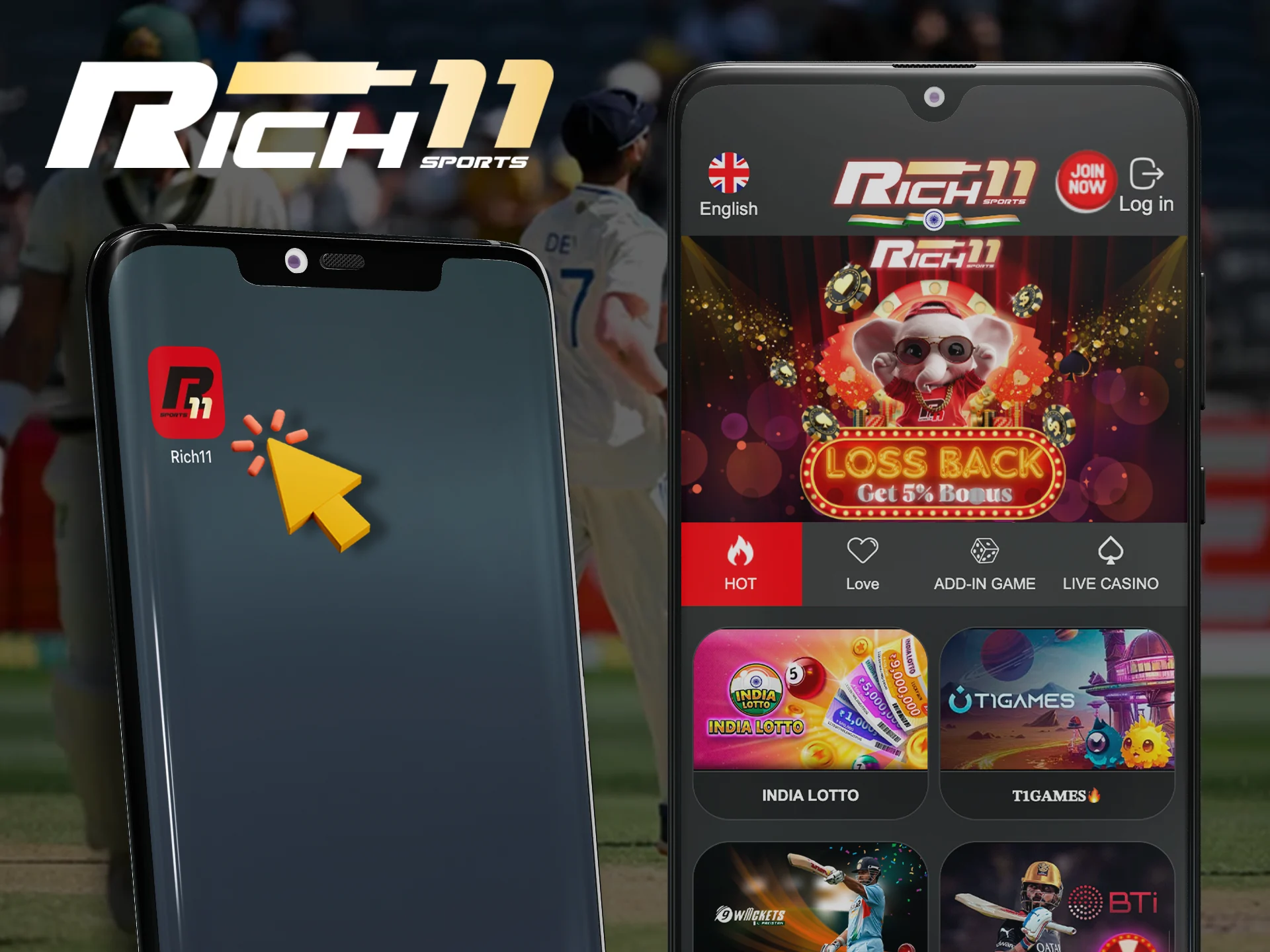 Open the app and start making winning bets at Rich11.