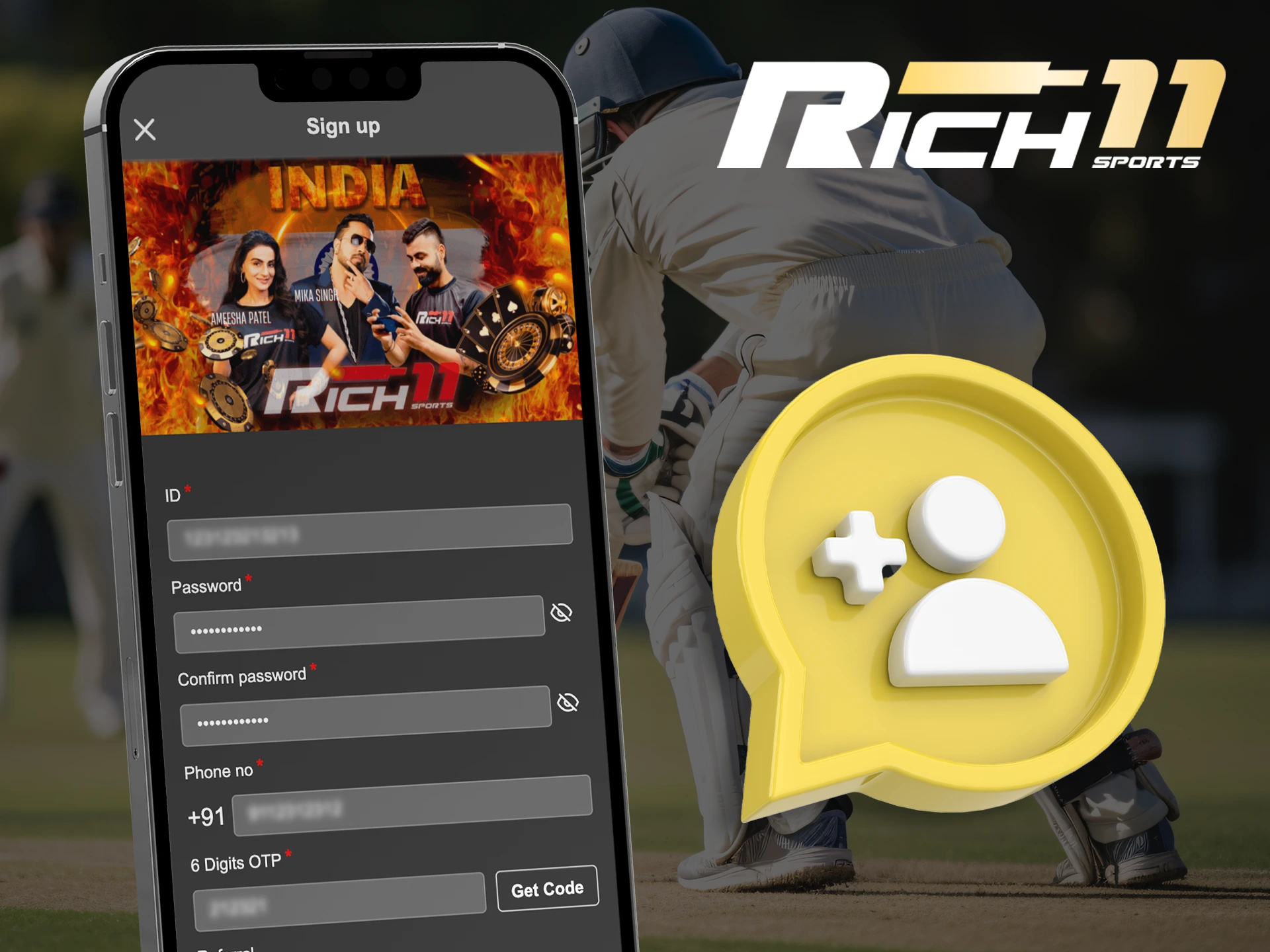 Create a personal account to start betting at Rich11.