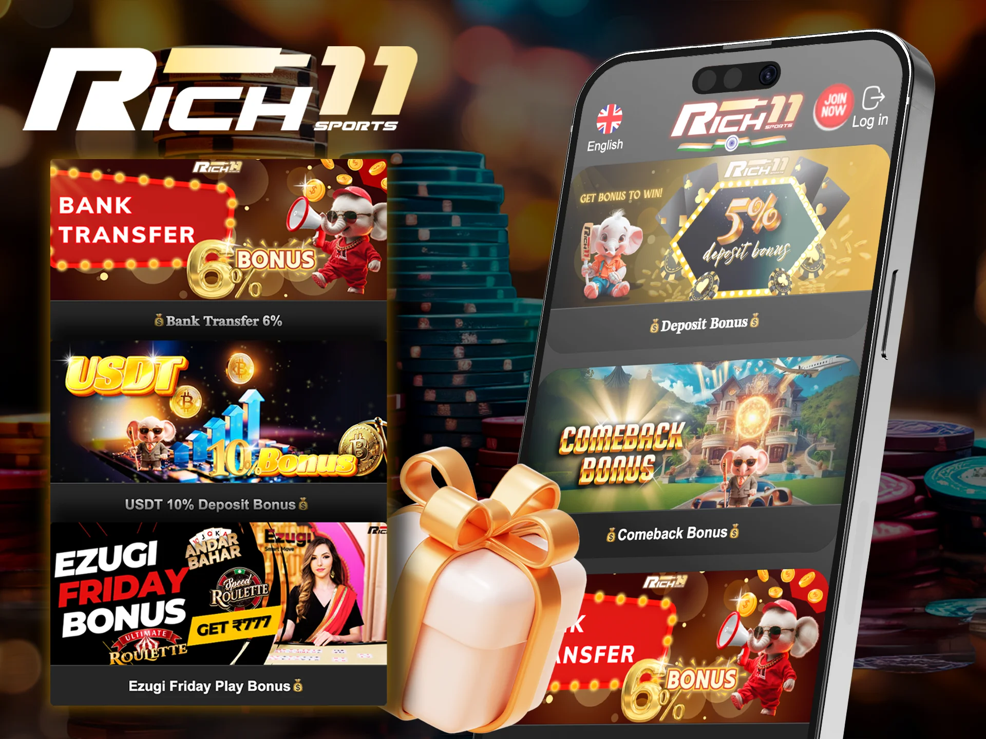 Install the application and get bonuses from Rich11.