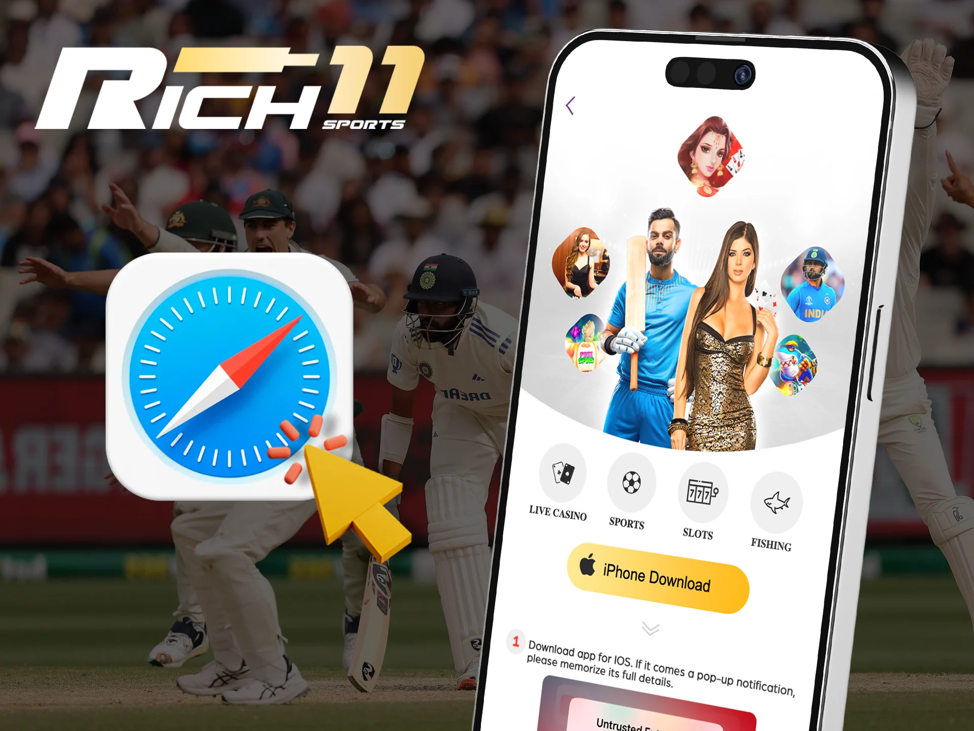 Go to Safari and go to the Rich11 website.