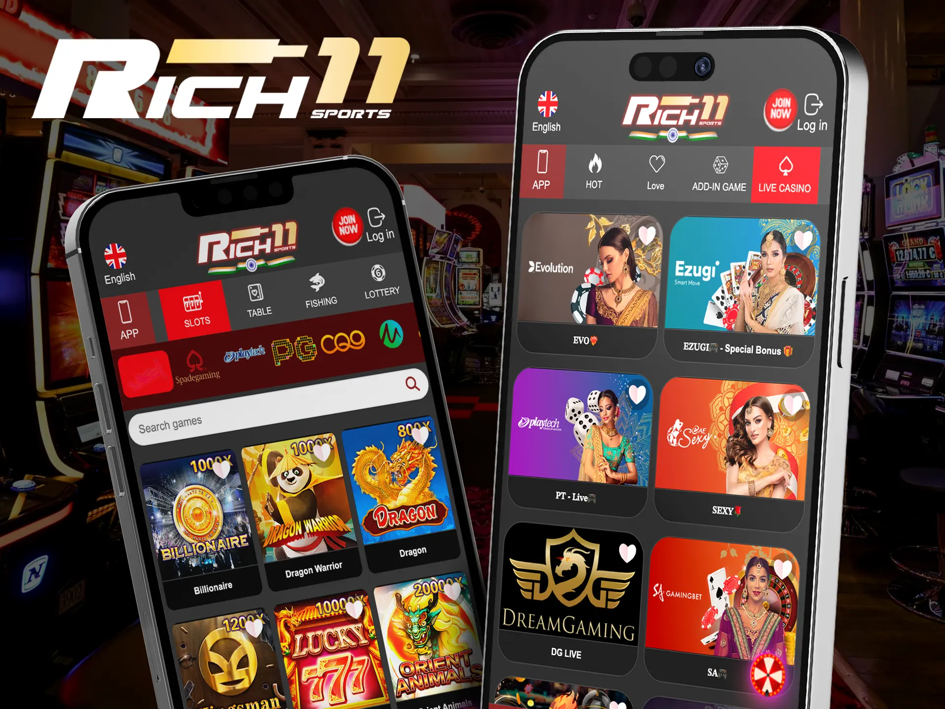 Luck awaits you in the casino section of the Rich11 app.