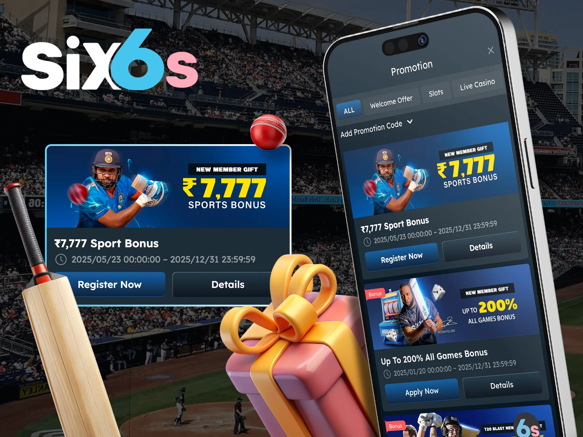 Place your bets on sports events with the Six6s bonus.