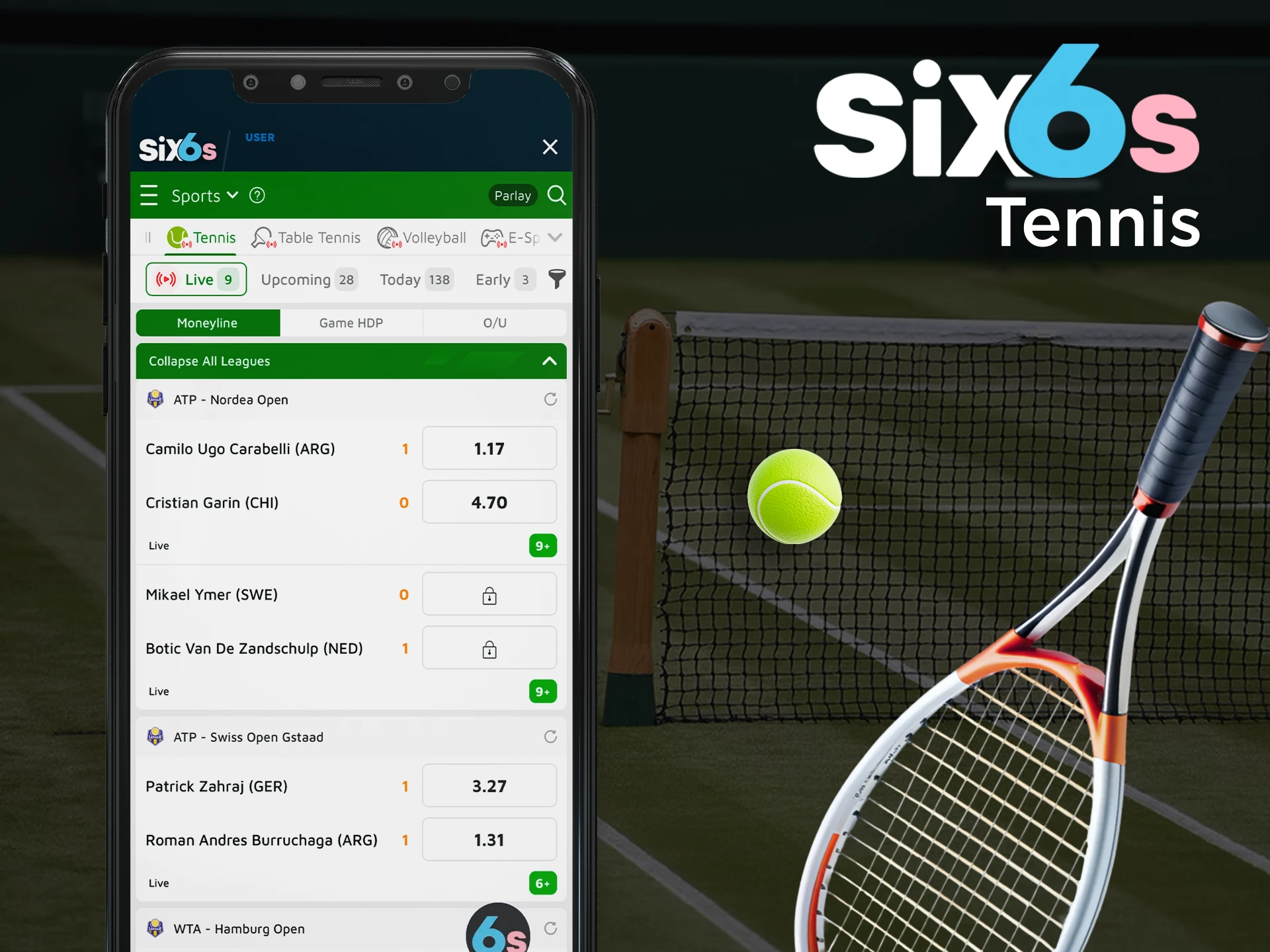 Choose your favorite in tennis betting at Six6s.