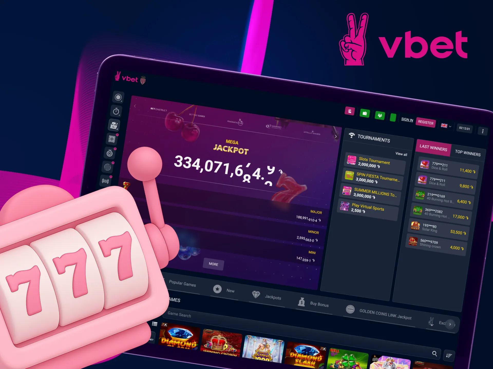 Feel the excitement of casino games on VBet.