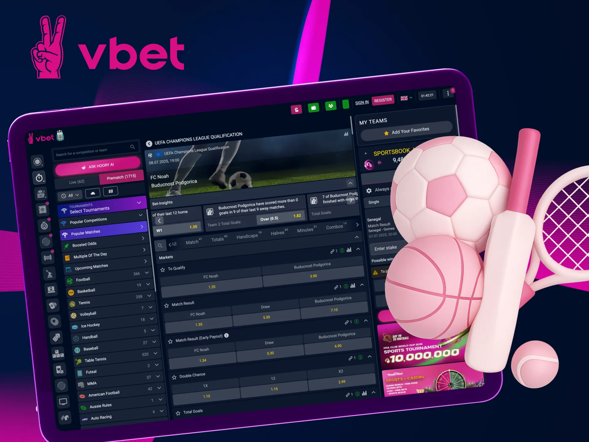 Bet on your favorite sports with VBet.