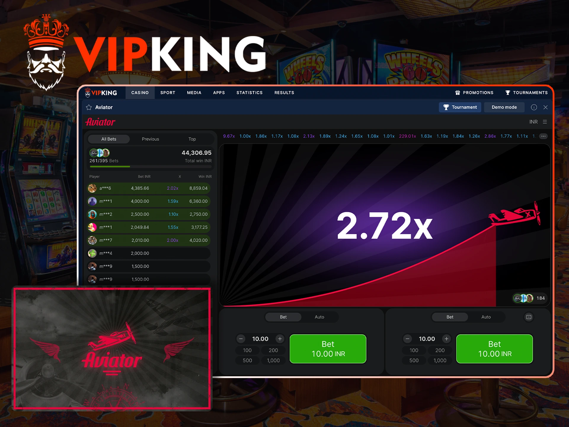 Multiply your deposit by betting on Aviator at VipKing.