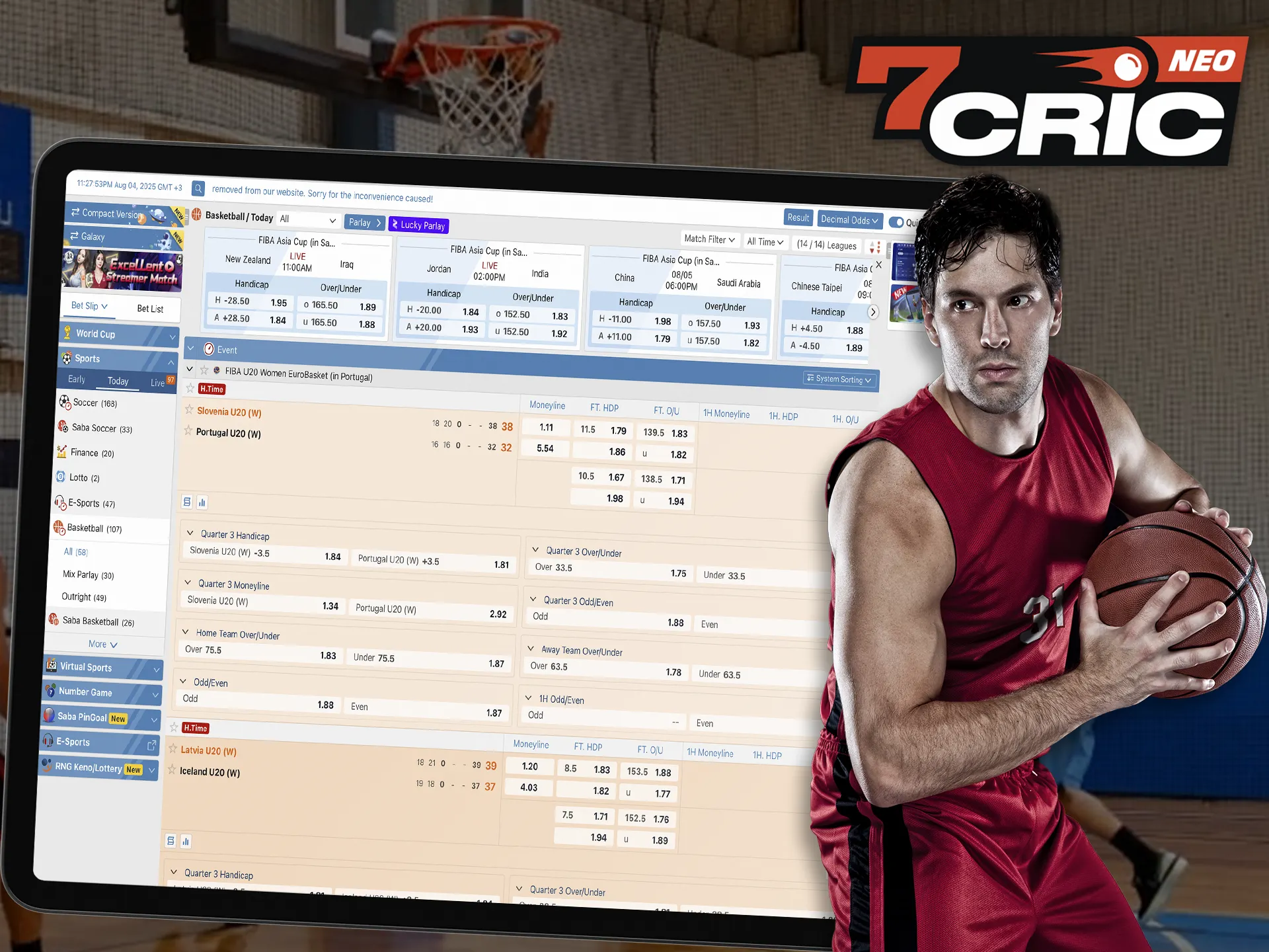 Bet on basketball games and become a winner with 7Cric.