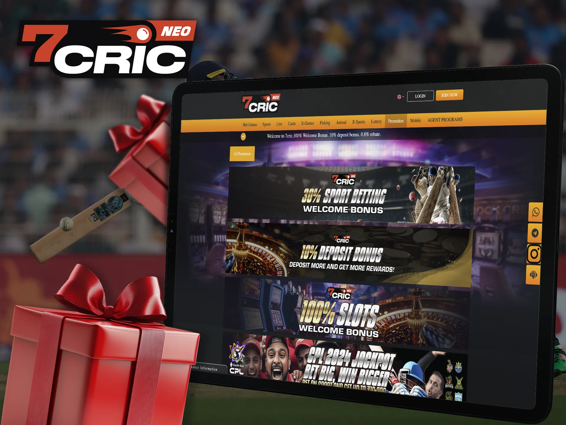 Check out the list of bonuses for new 7Cric players.