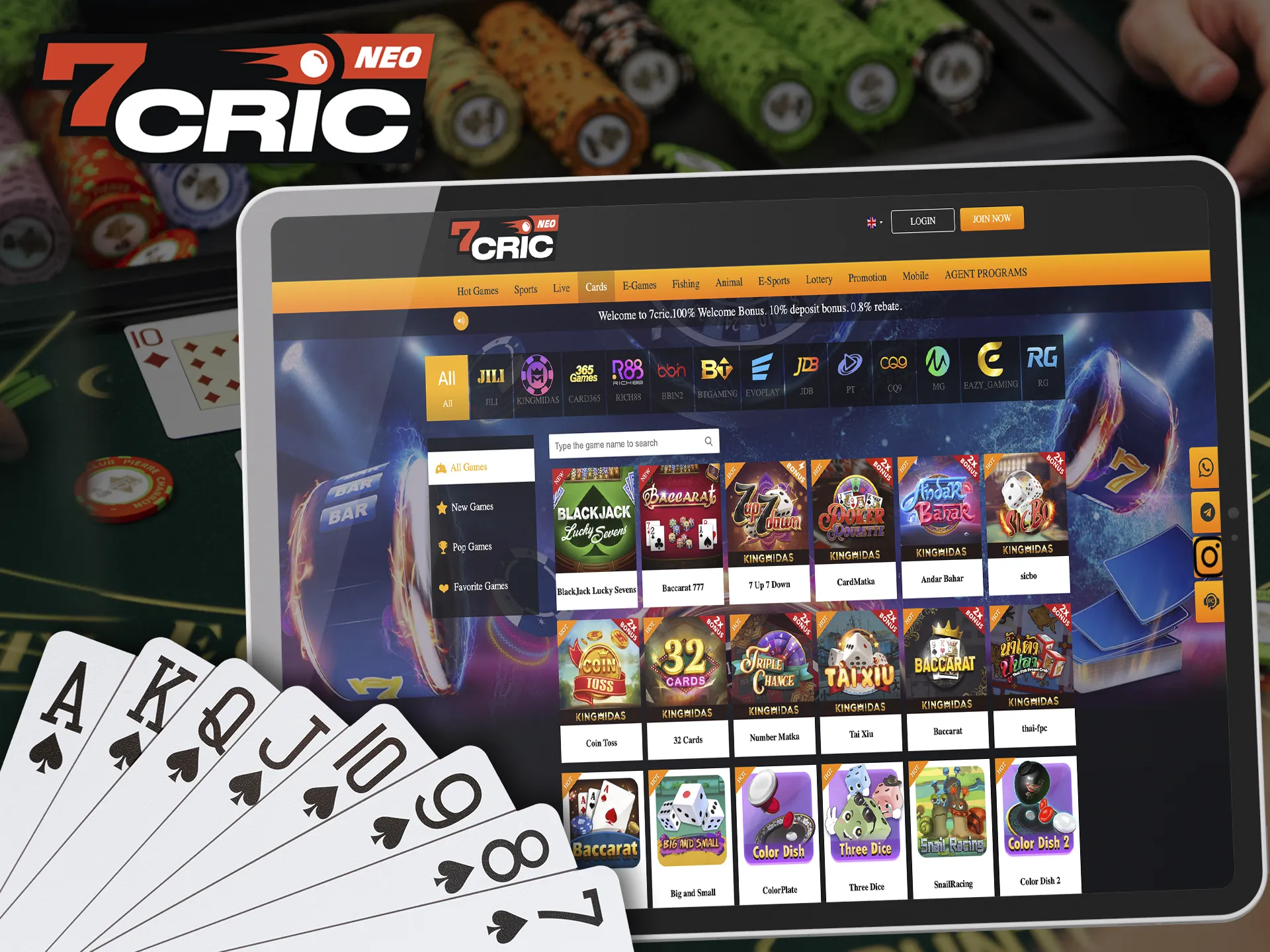 Put together the best combination in card games with 7Cric.